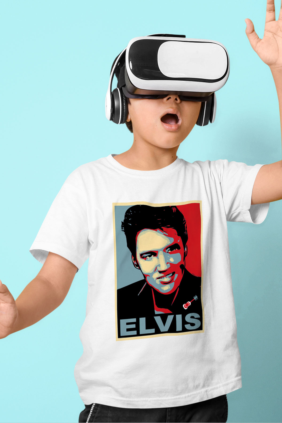 Elvis Presley Baskılı Beyaz Unisex Çocuk Tişört