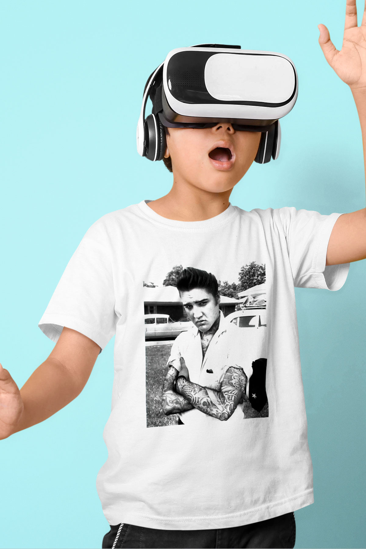 Elvis Presley Baskılı Beyaz Unisex Çocuk Tişört