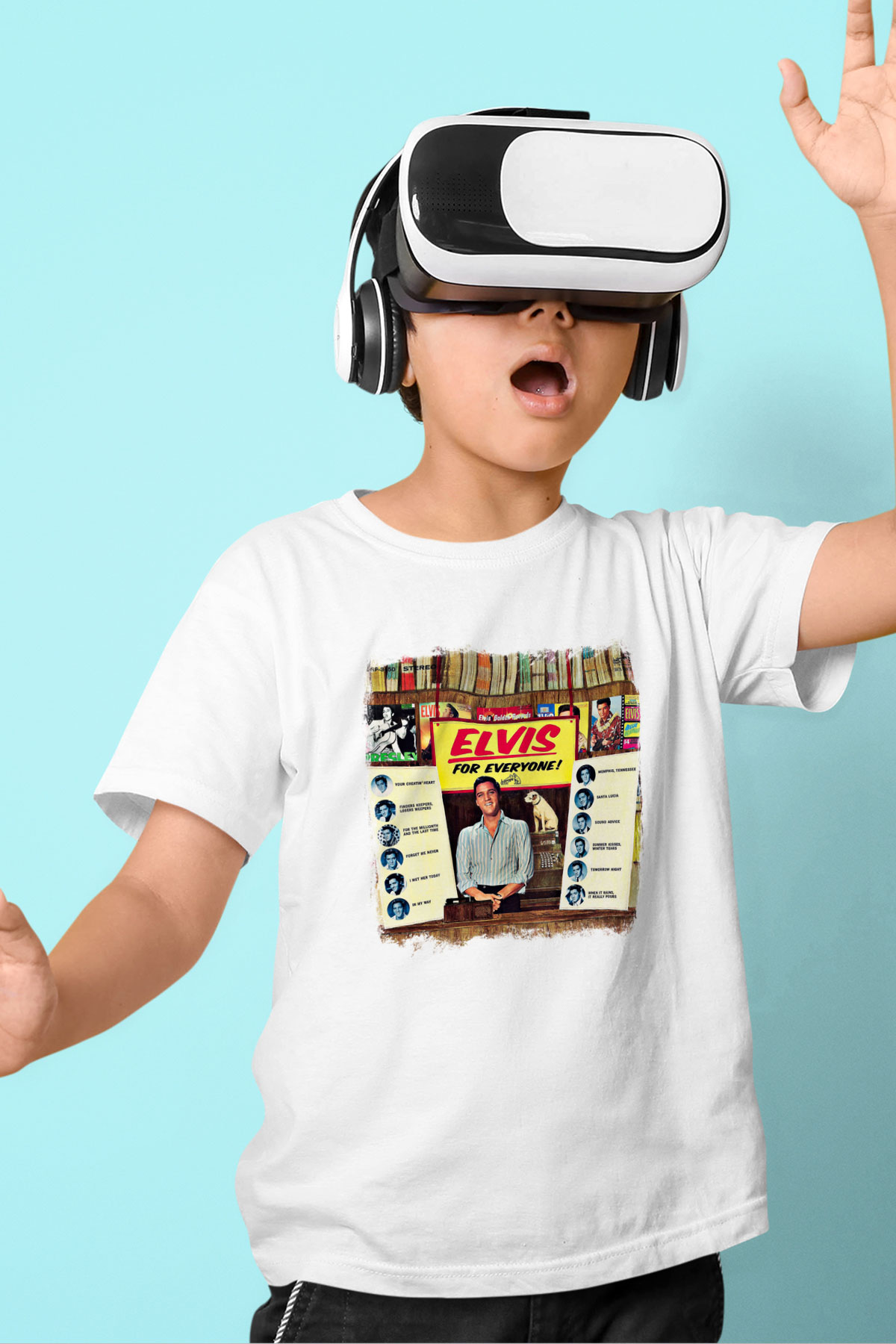 Elvis Presley Baskılı Unisex Beyaz Çocuk Tişört