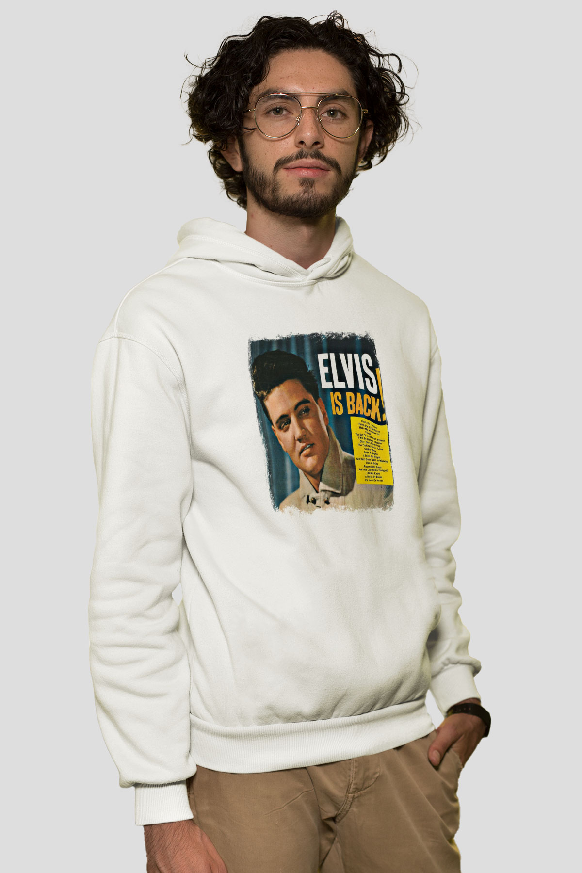 Elvis Presley Baskılı Unisex Beyaz Hoodie