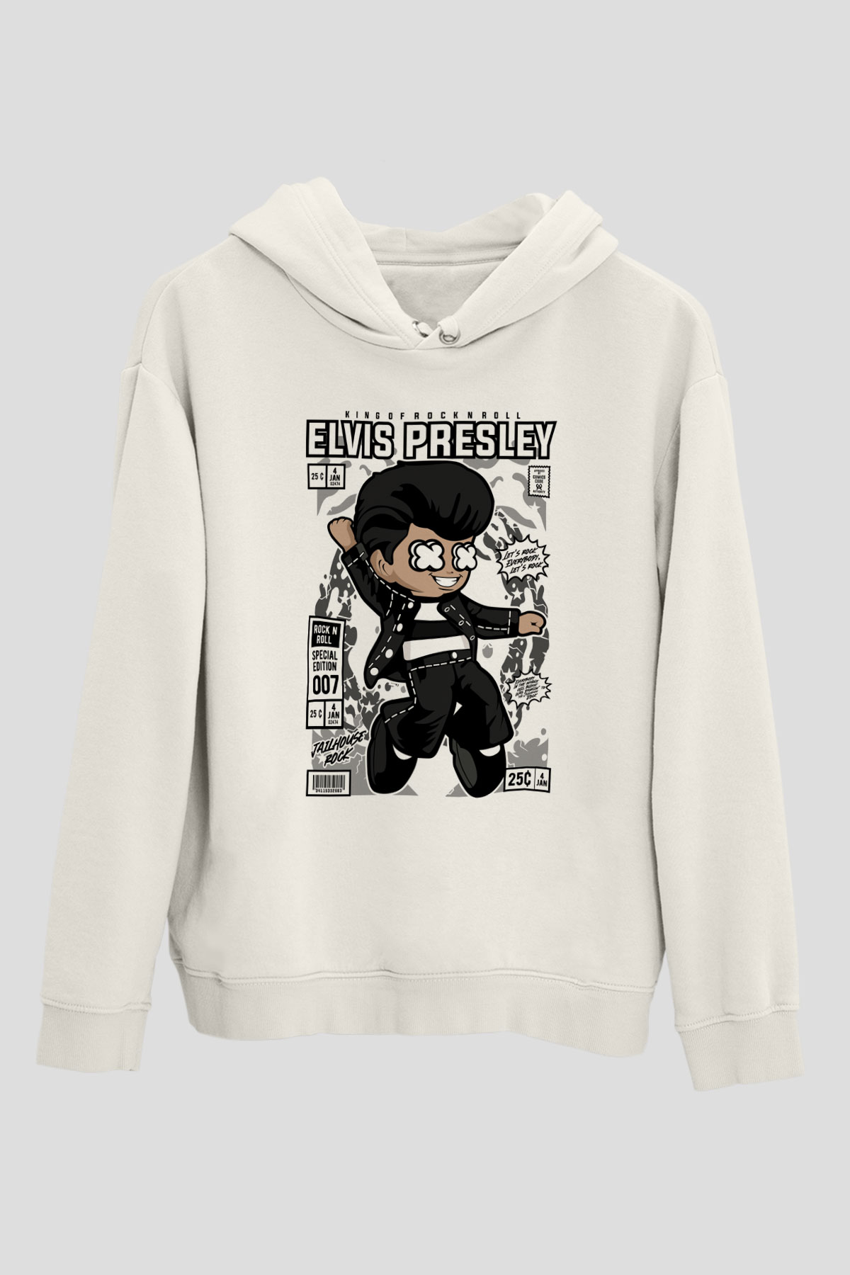 Elvis Presley Baskılı Unisex Beyaz Hoodie
