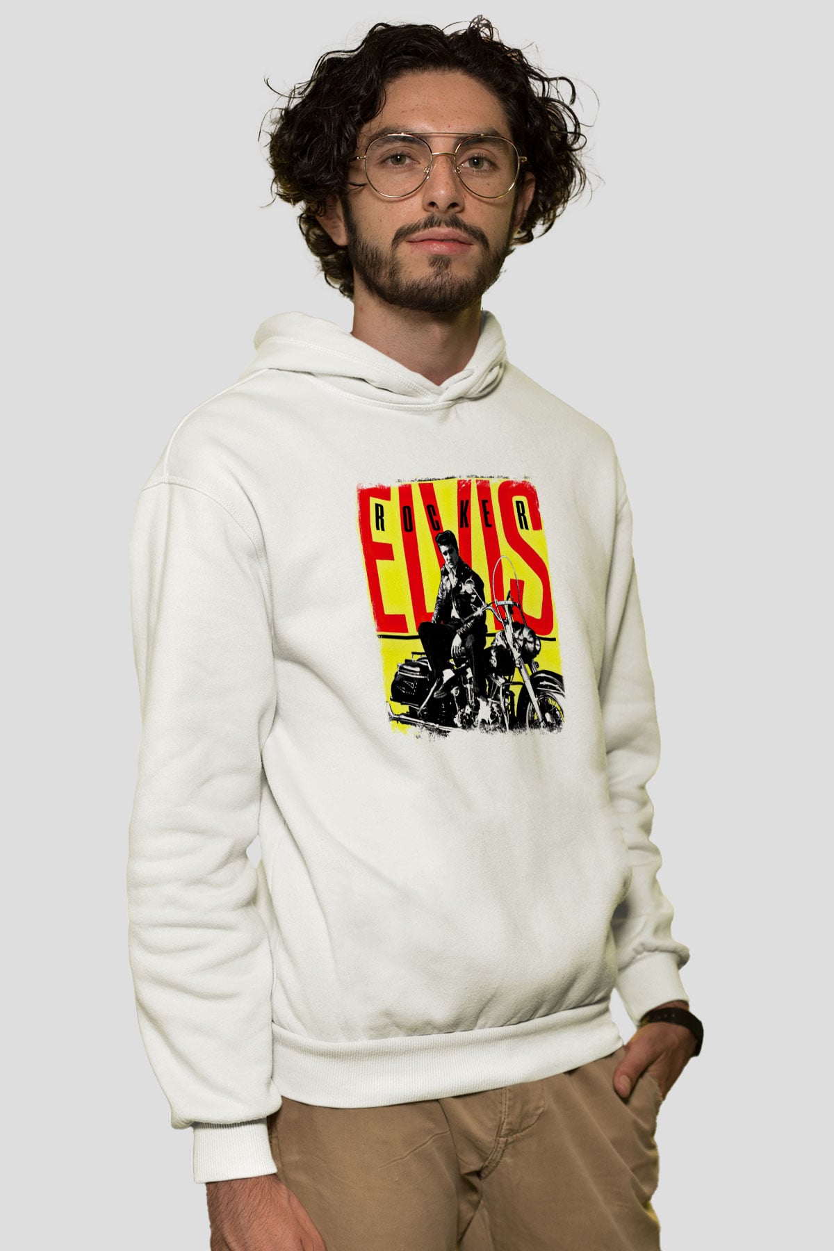 Elvis Presley Baskılı Unisex Beyaz Hoodie