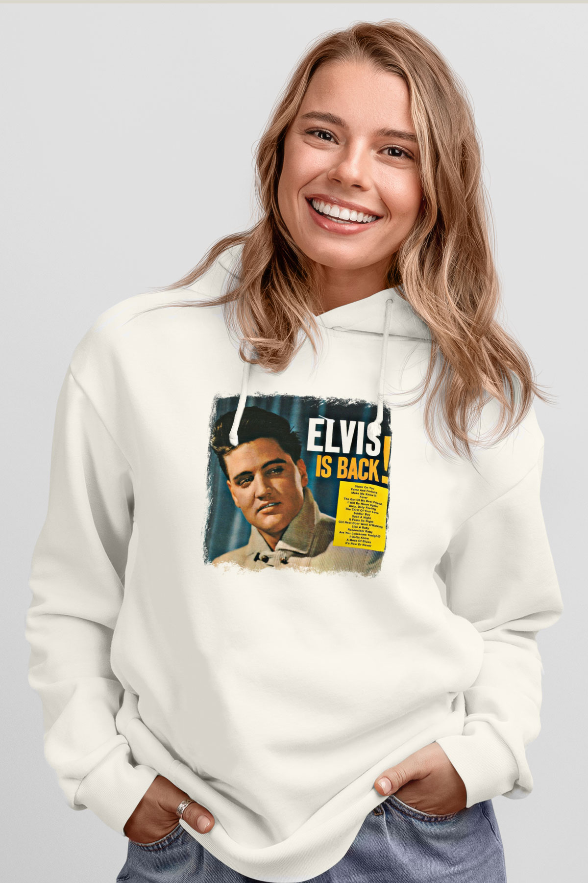Elvis Presley Baskılı Unisex Beyaz Hoodie