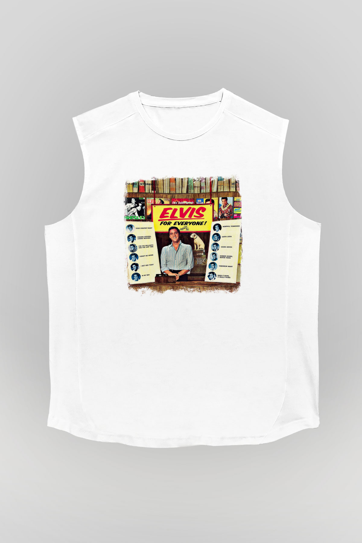 Elvis Presley Baskılı Unisex Beyaz Kolsuz Tişört