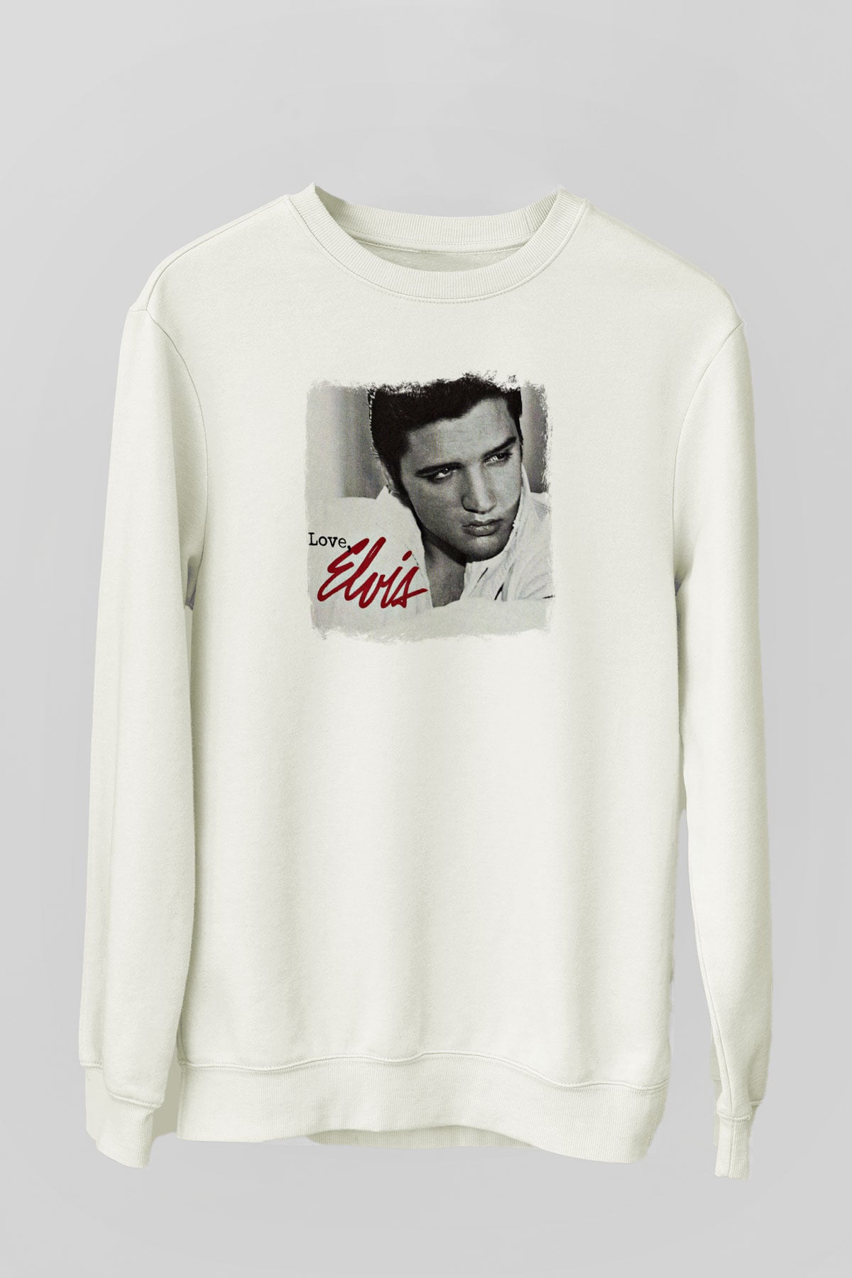 Elvis Presley Baskılı Unisex Beyaz Sweatshirt