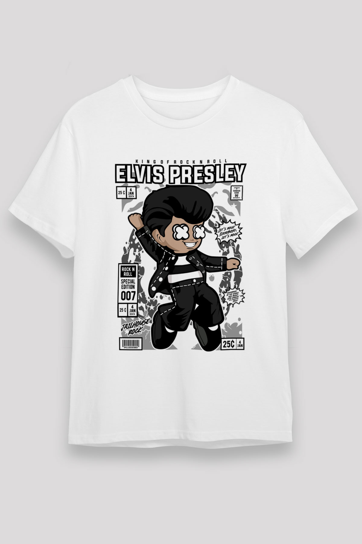 Elvis Presley Baskılı Unisex Beyaz Tişört