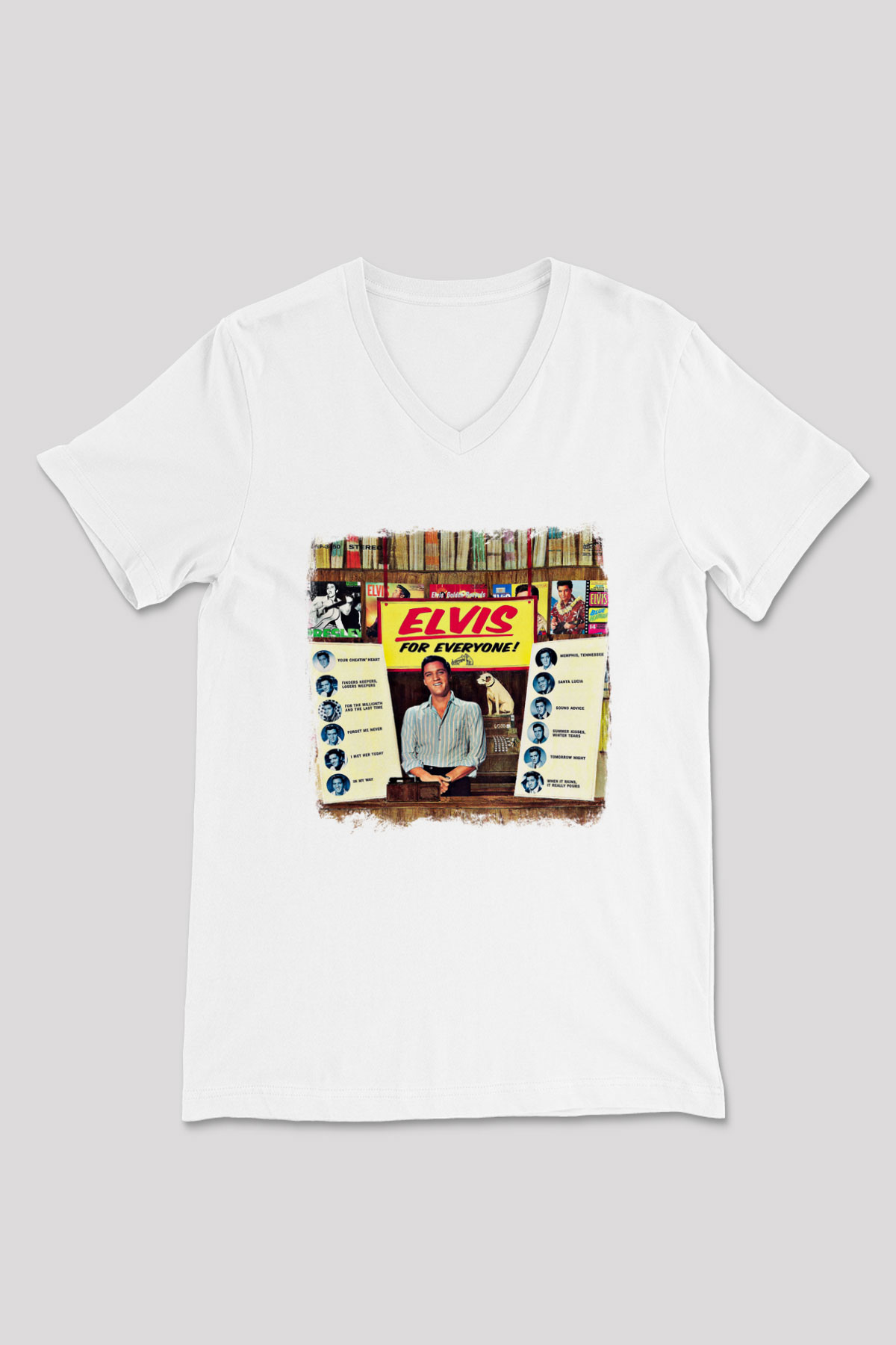 Elvis Presley Baskılı Unisex Beyaz V Yaka Tişört