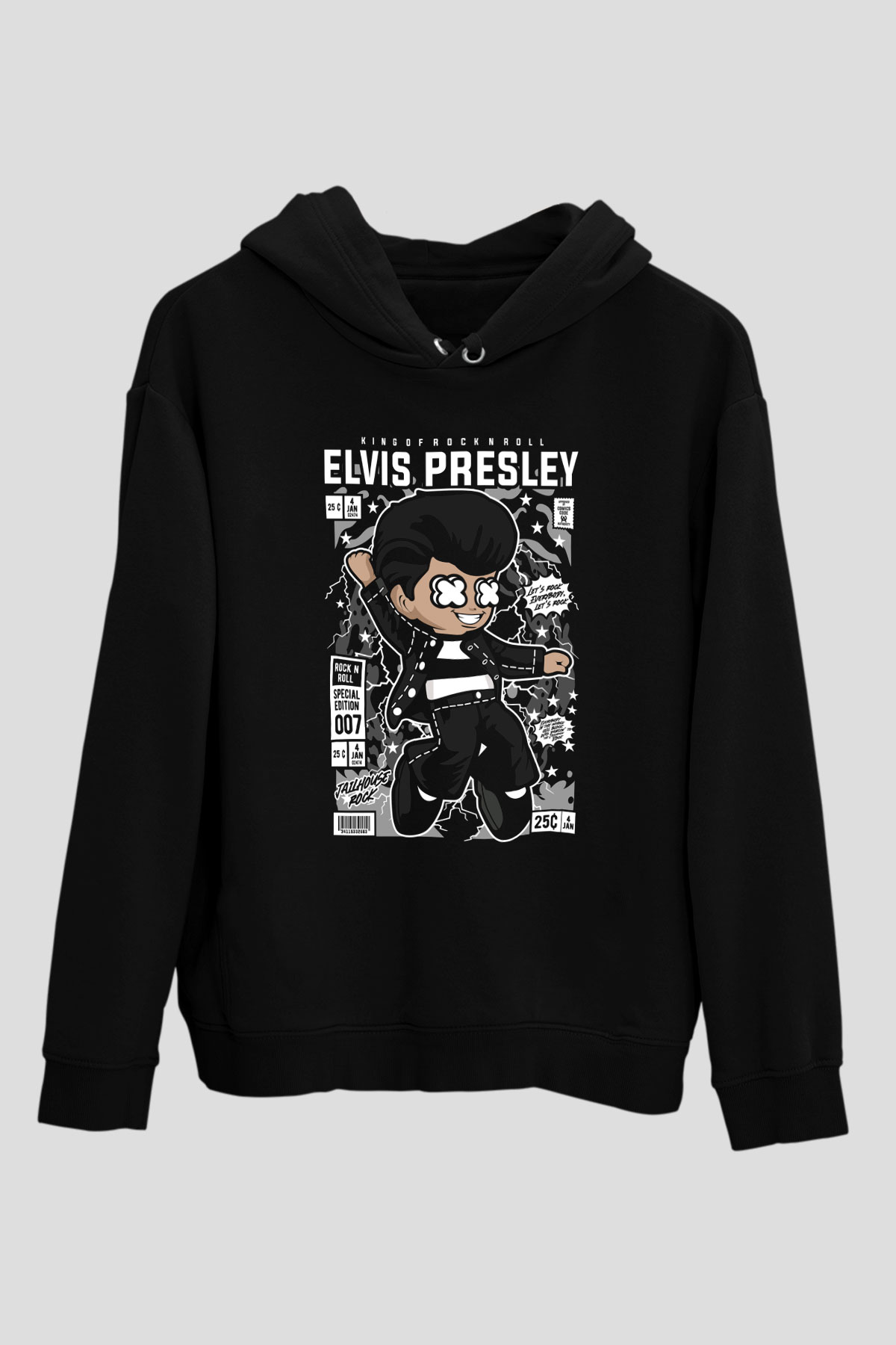 Elvis Presley Baskılı Unisex Siyah Hoodie