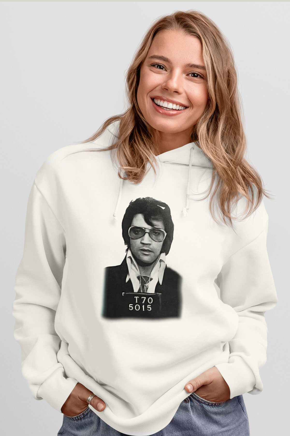 Elvis Presley Beyaz Unisex Kapşonlu Sweatshirt