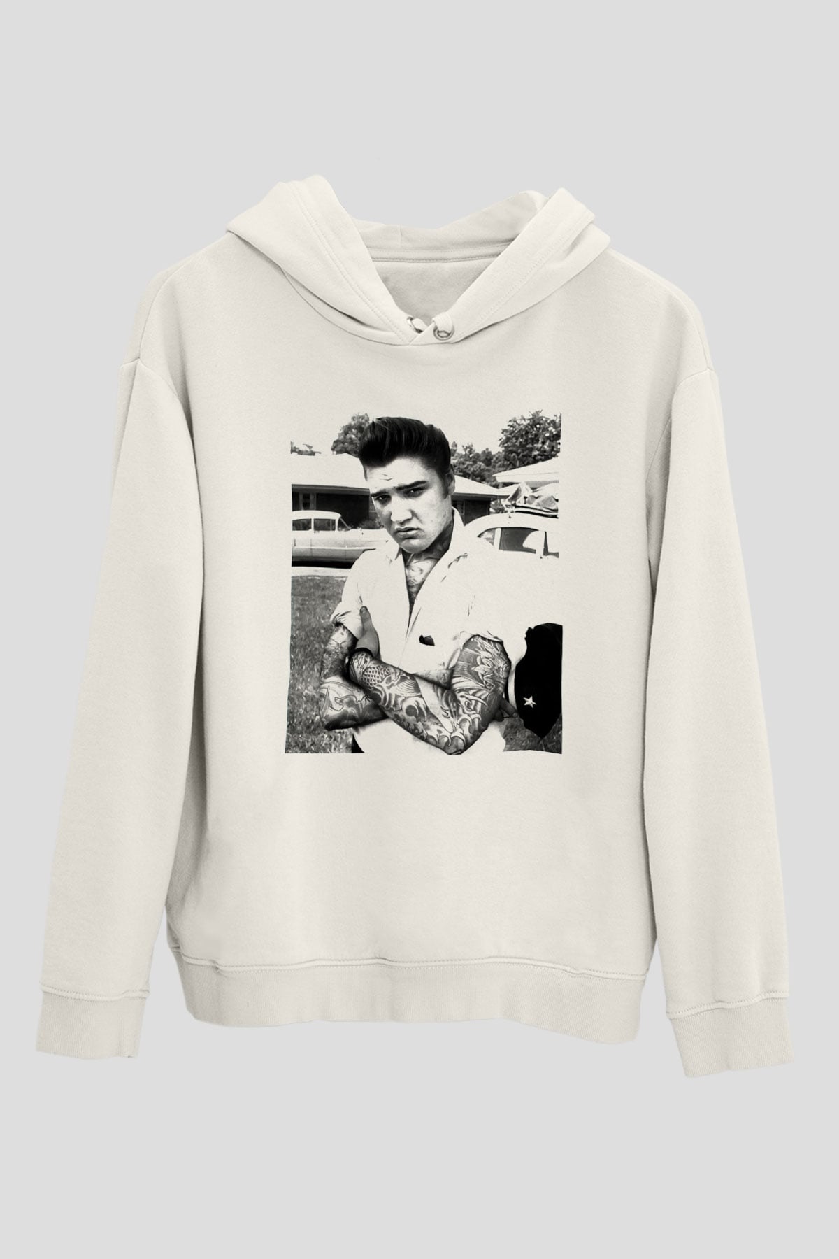 Elvis Presley Beyaz Unisex Kapşonlu Sweatshirt