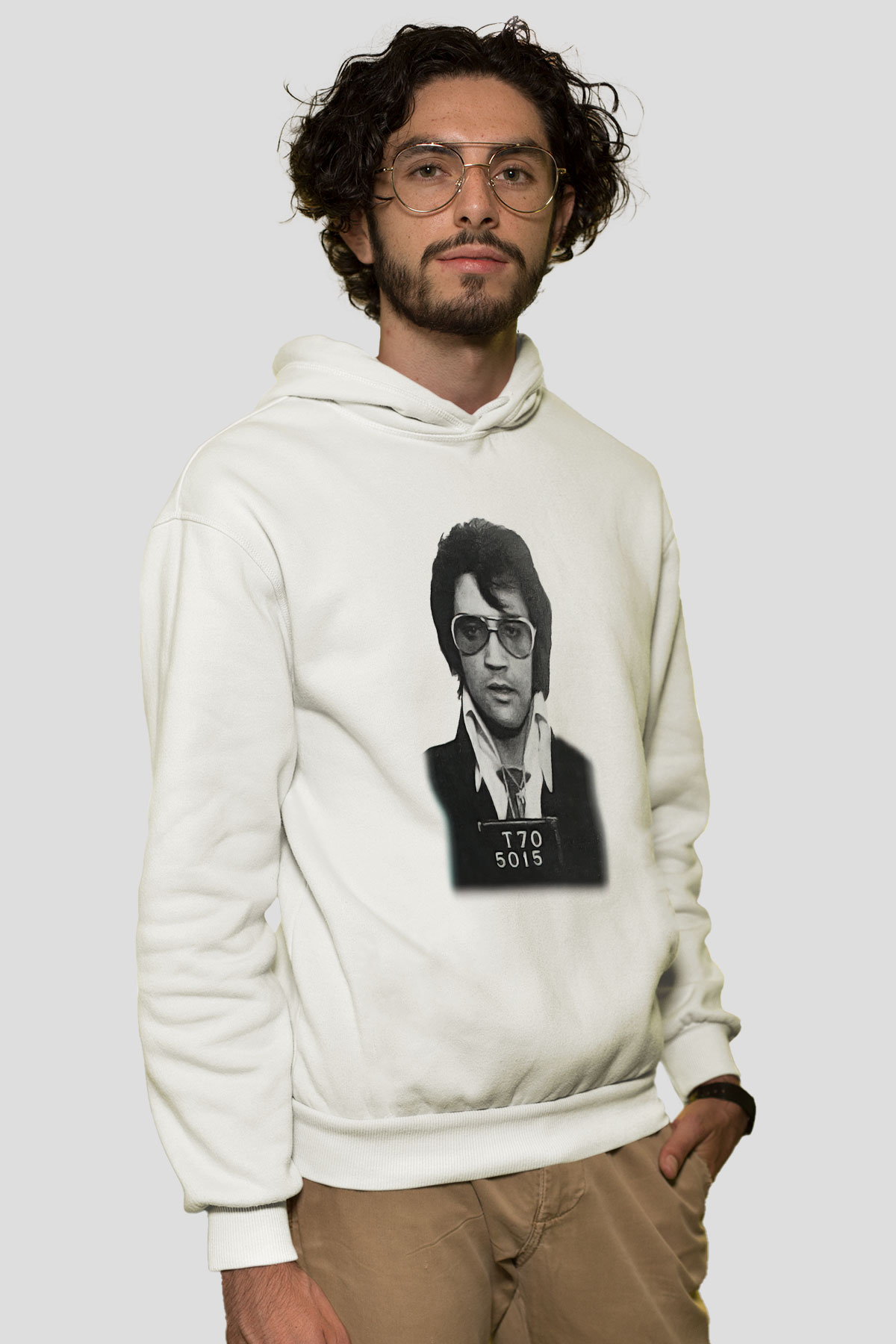 Elvis Presley Beyaz Unisex Kapşonlu Sweatshirt