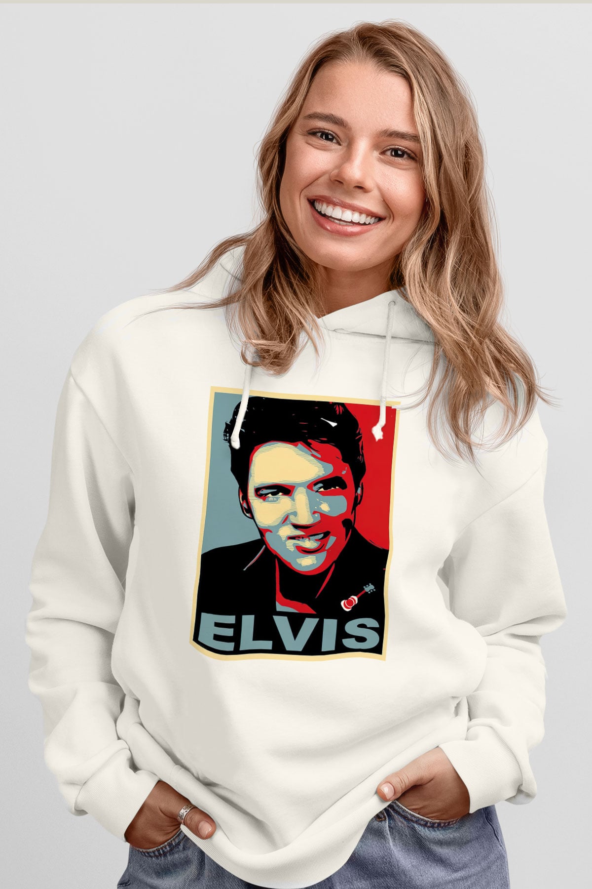 Elvis Presley Beyaz Unisex Kapşonlu Sweatshirt