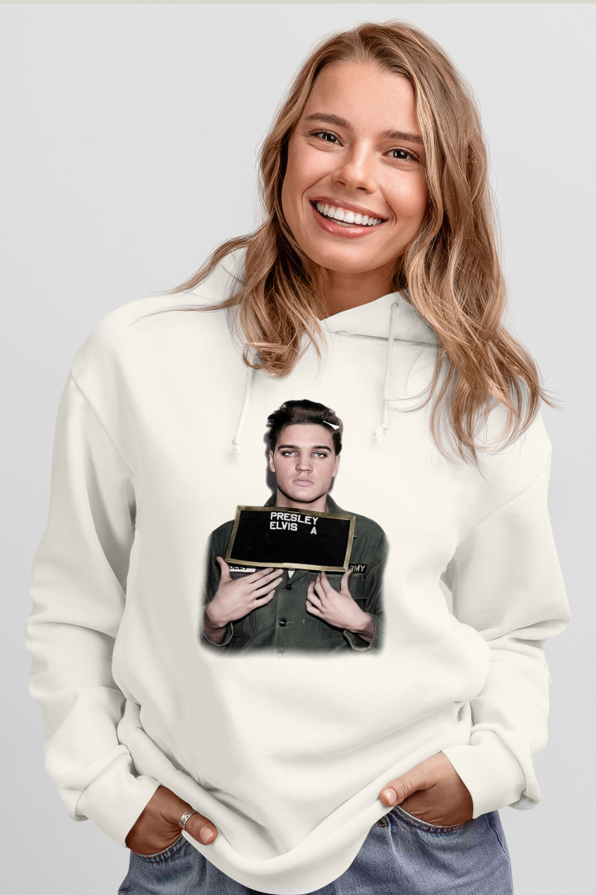 Elvis Presley Beyaz Unisex Kapşonlu Sweatshirt