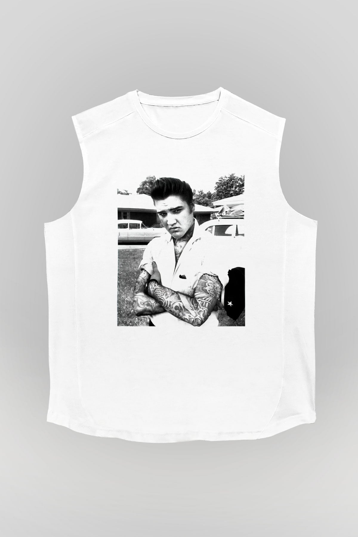 Elvis Presley Beyaz Unisex Kolsuz Tişört