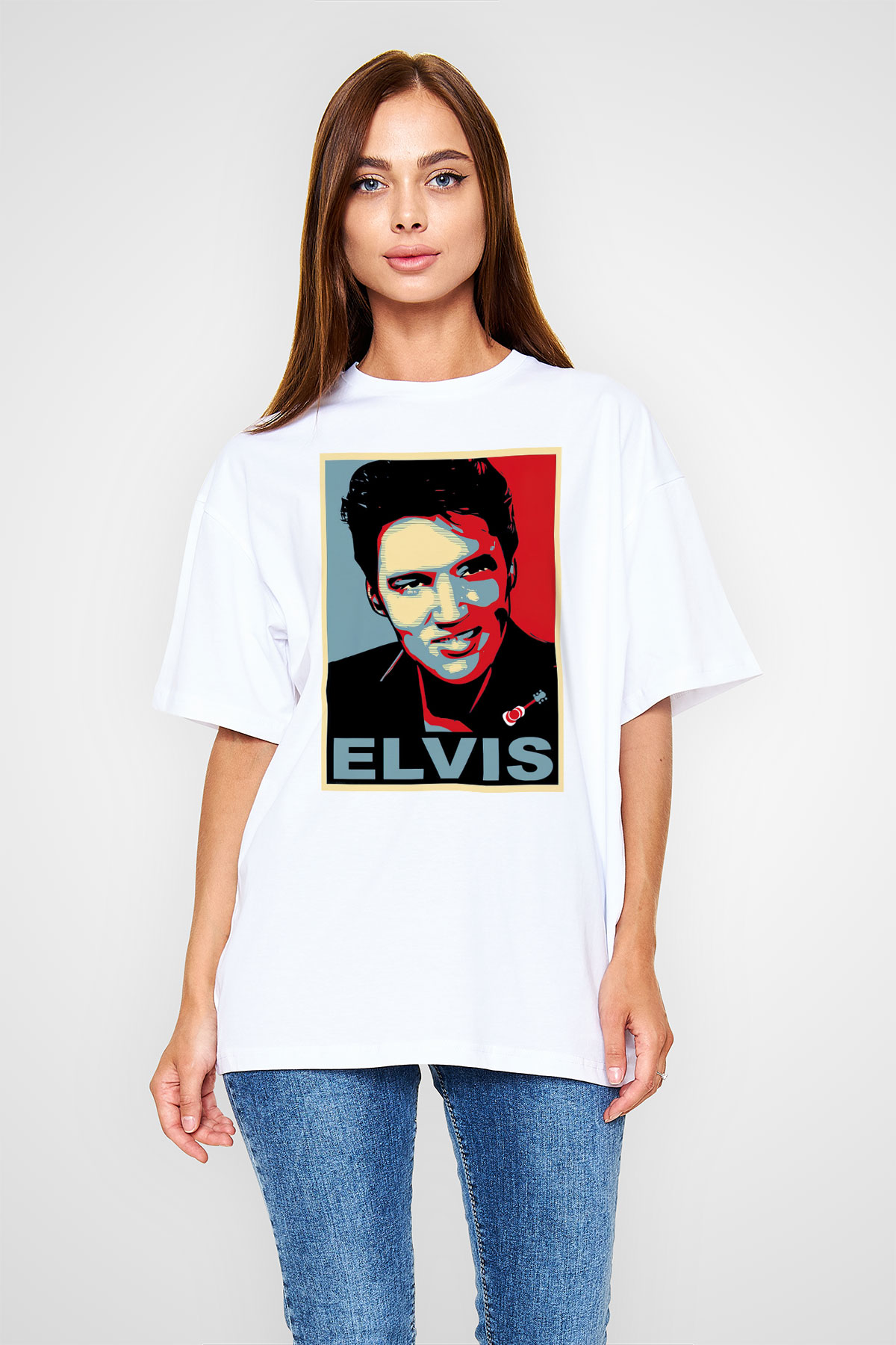 Elvis Presley Beyaz Unisex Oversize Tişört T-Shirt