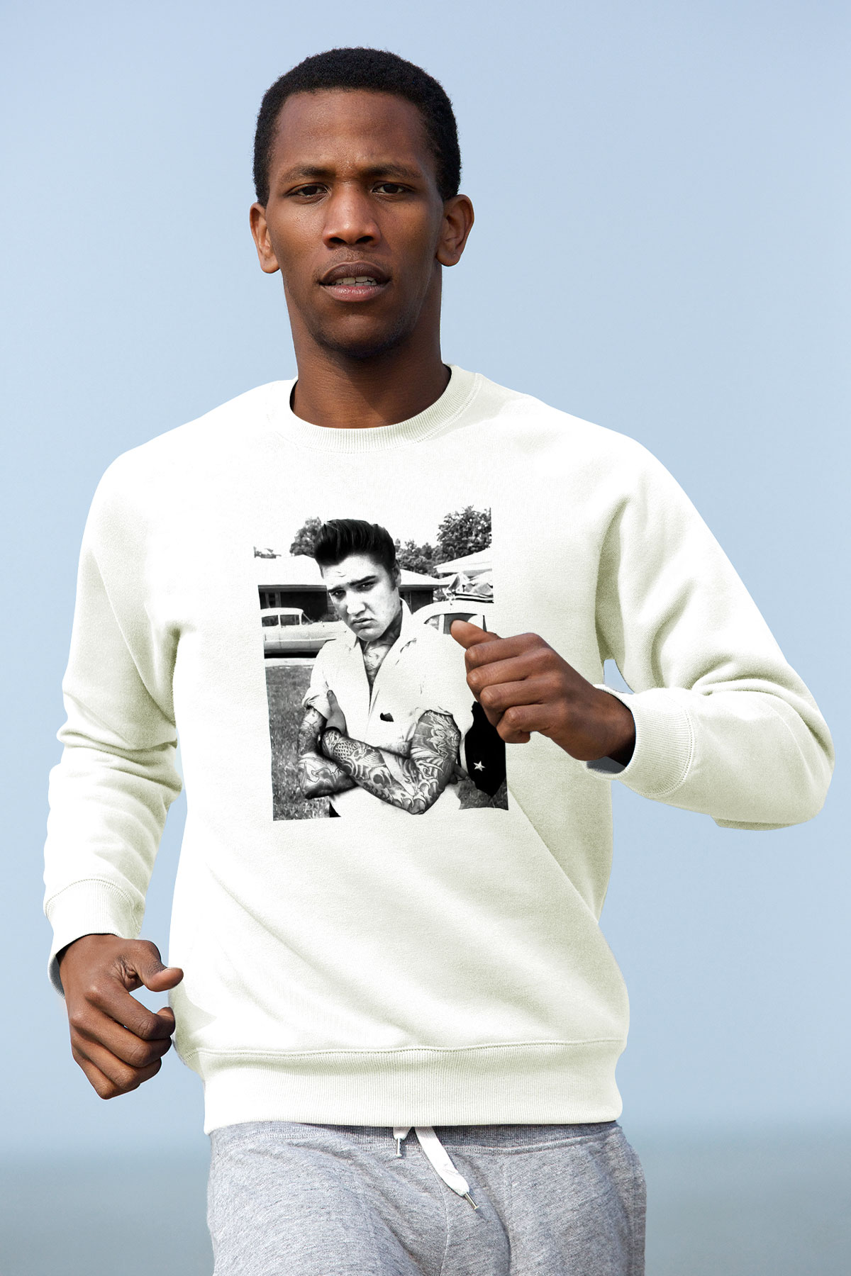 Elvis Presley Beyaz Unisex Sweatshirt