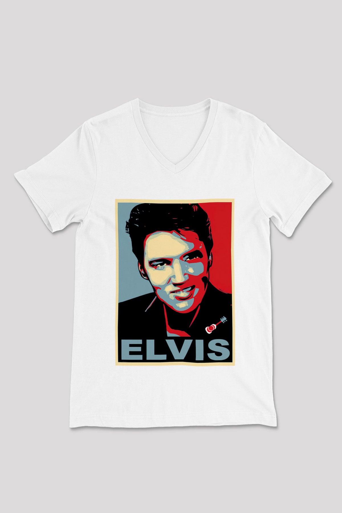Elvis Presley Beyaz Unisex V Yaka Tişört T-Shirt