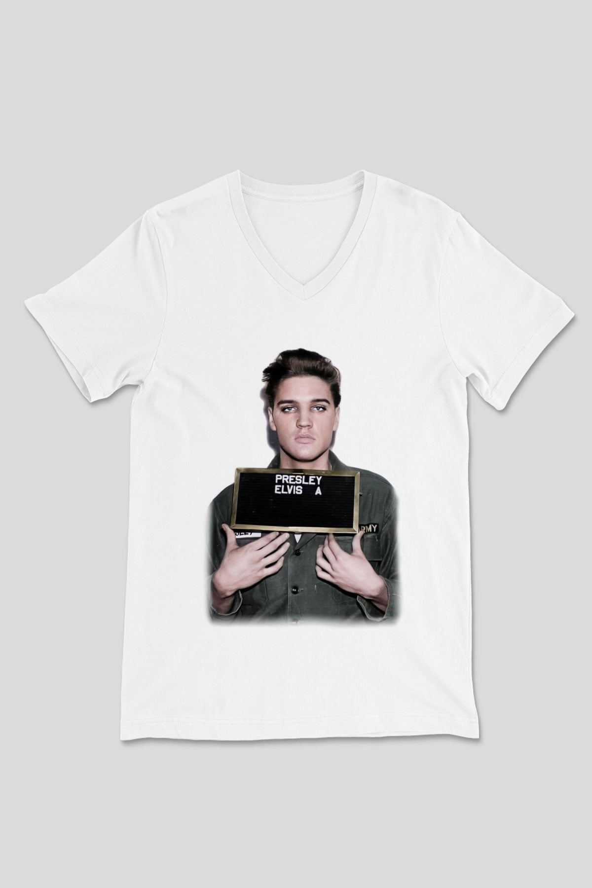 Elvis Presley Beyaz Unisex V Yaka Tişört T-Shirt