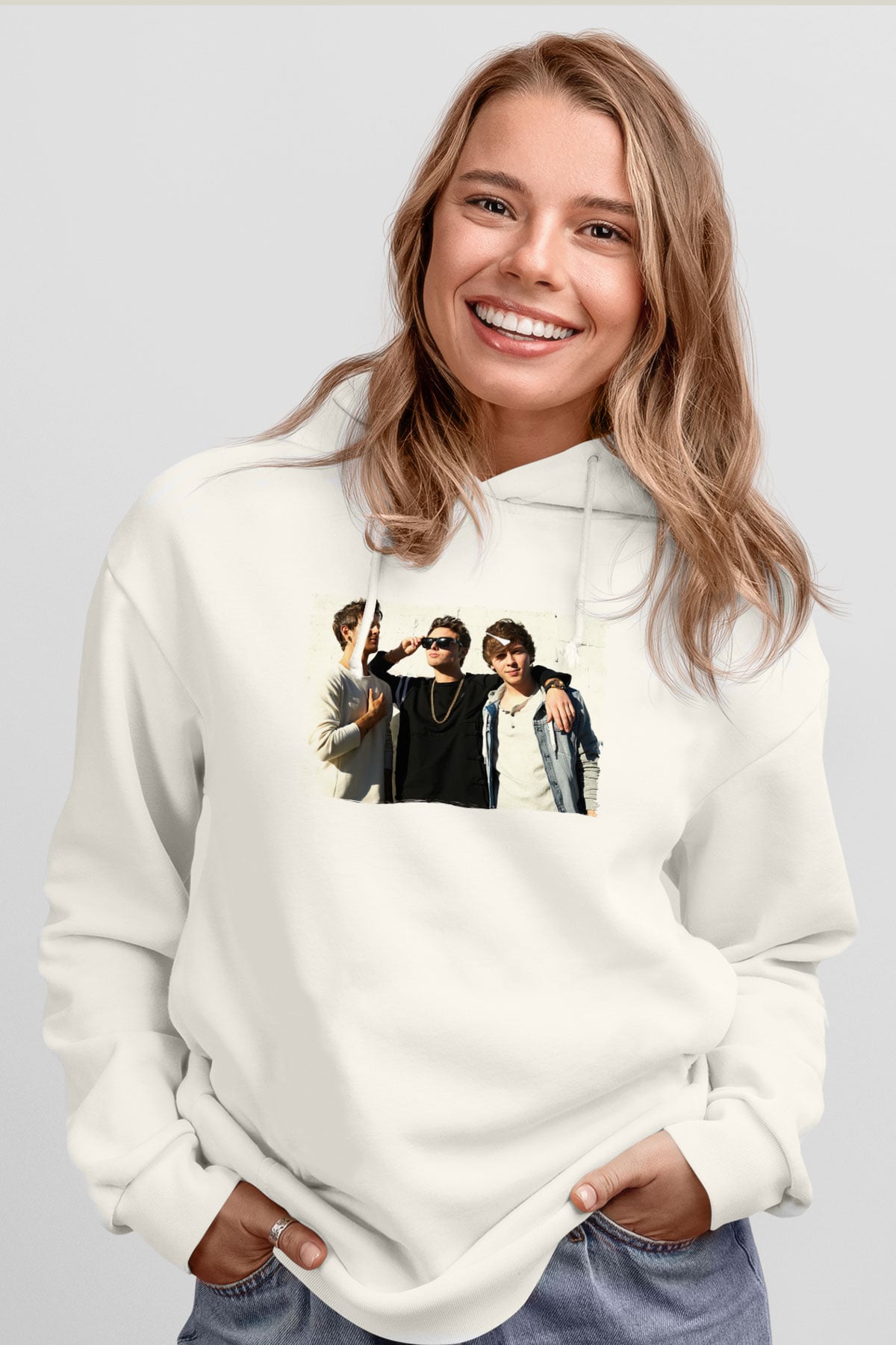 Emblem3 Beyaz Unisex Kapüşonlu Sweatshirt