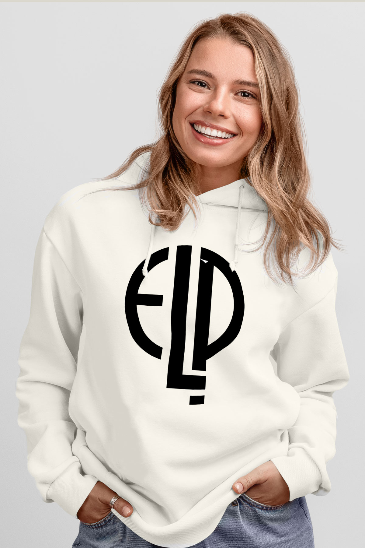 Emerson, Lake and Palmer Beyaz Unisex Kapşonlu Sweatshirt