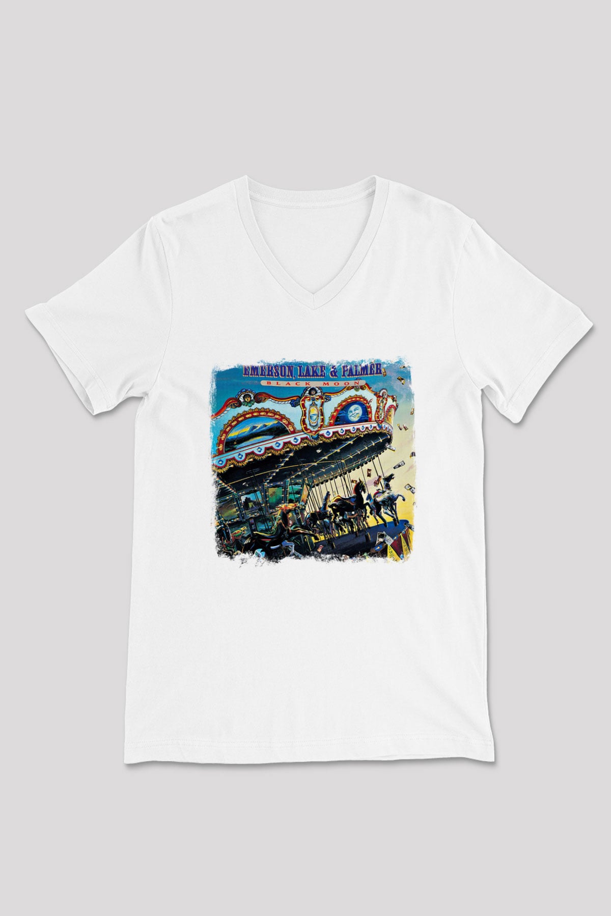 Emerson,Lake and Palmer Baskılı Unisex Beyaz V Yaka Tişört