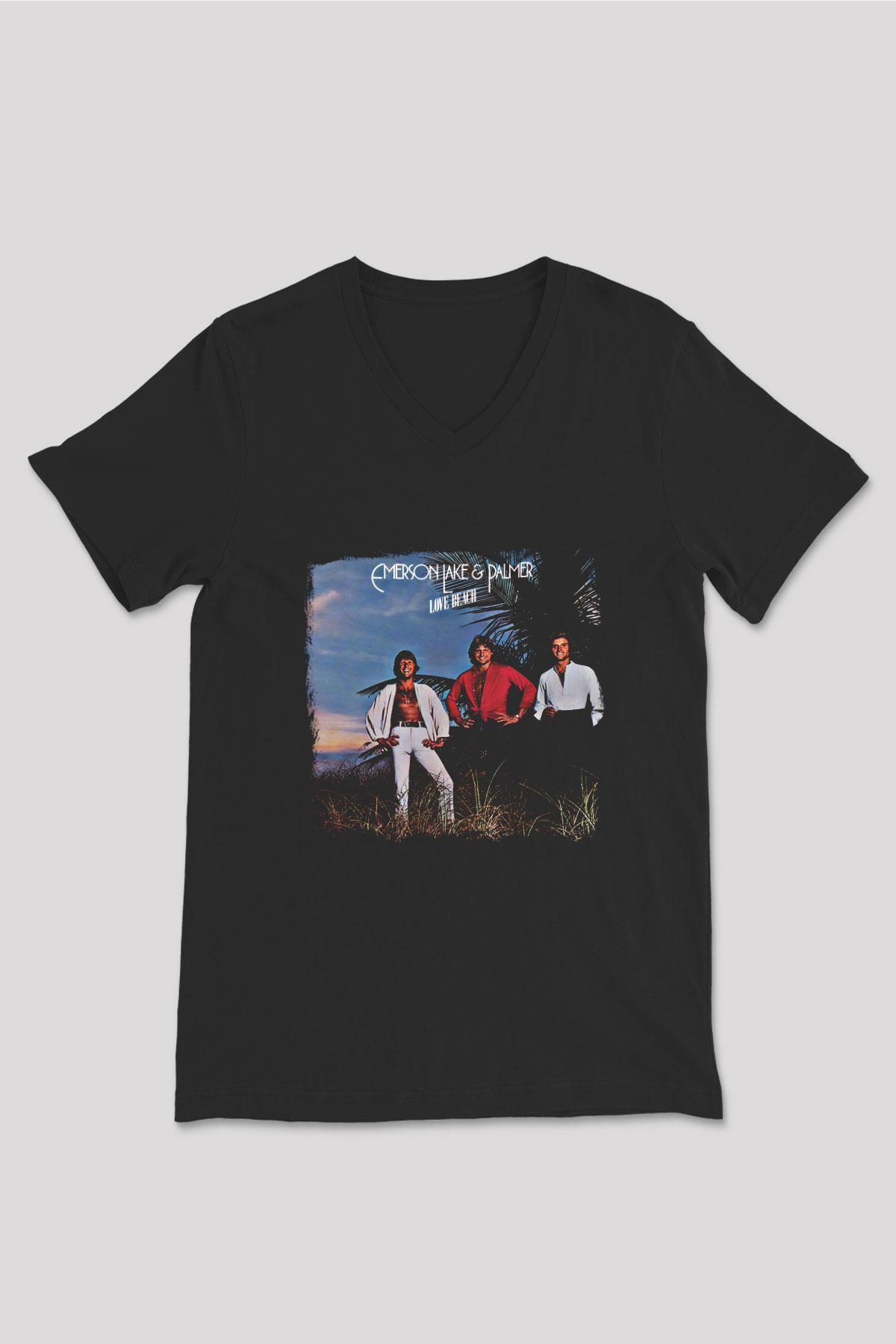 Emerson,Lake and Palmer Baskılı Unisex Siyah V Yaka Tişört