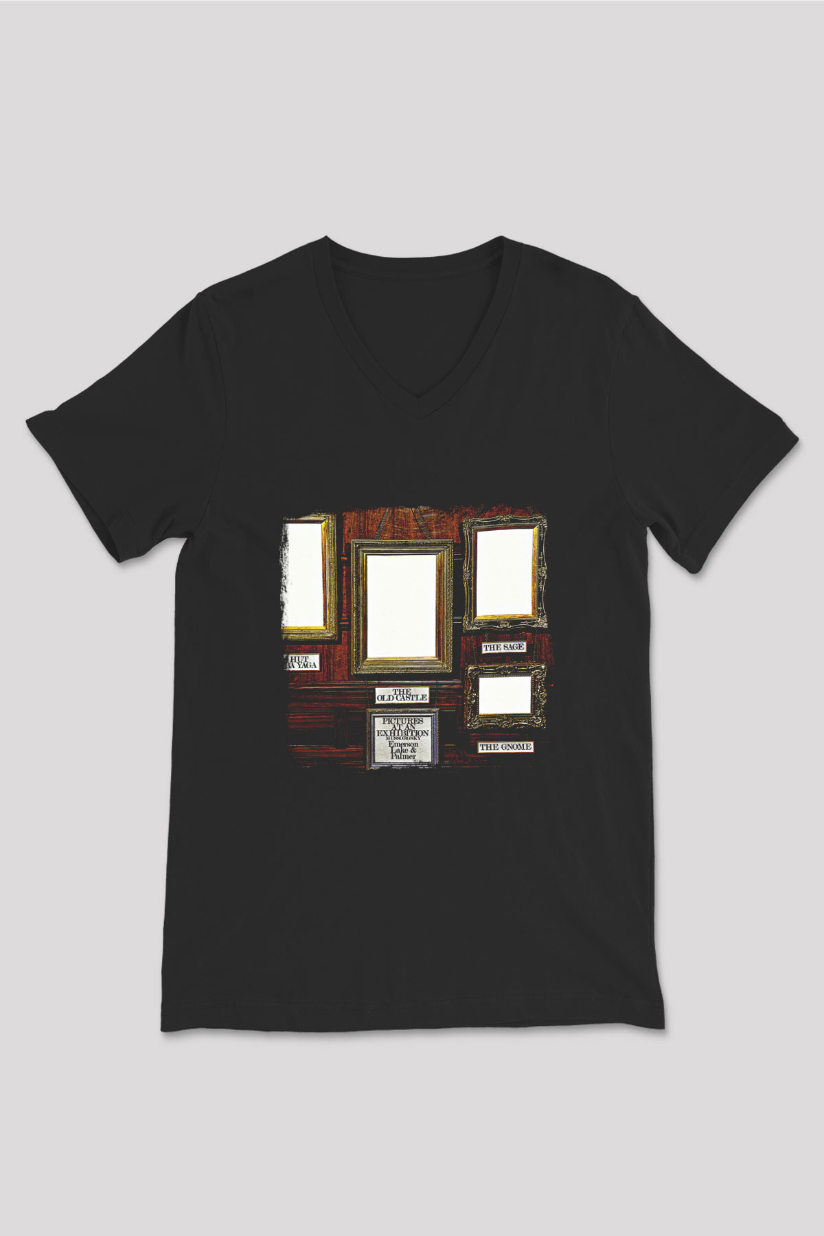 Emerson,Lake and Palmer Baskılı Unisex Siyah V Yaka Tişört