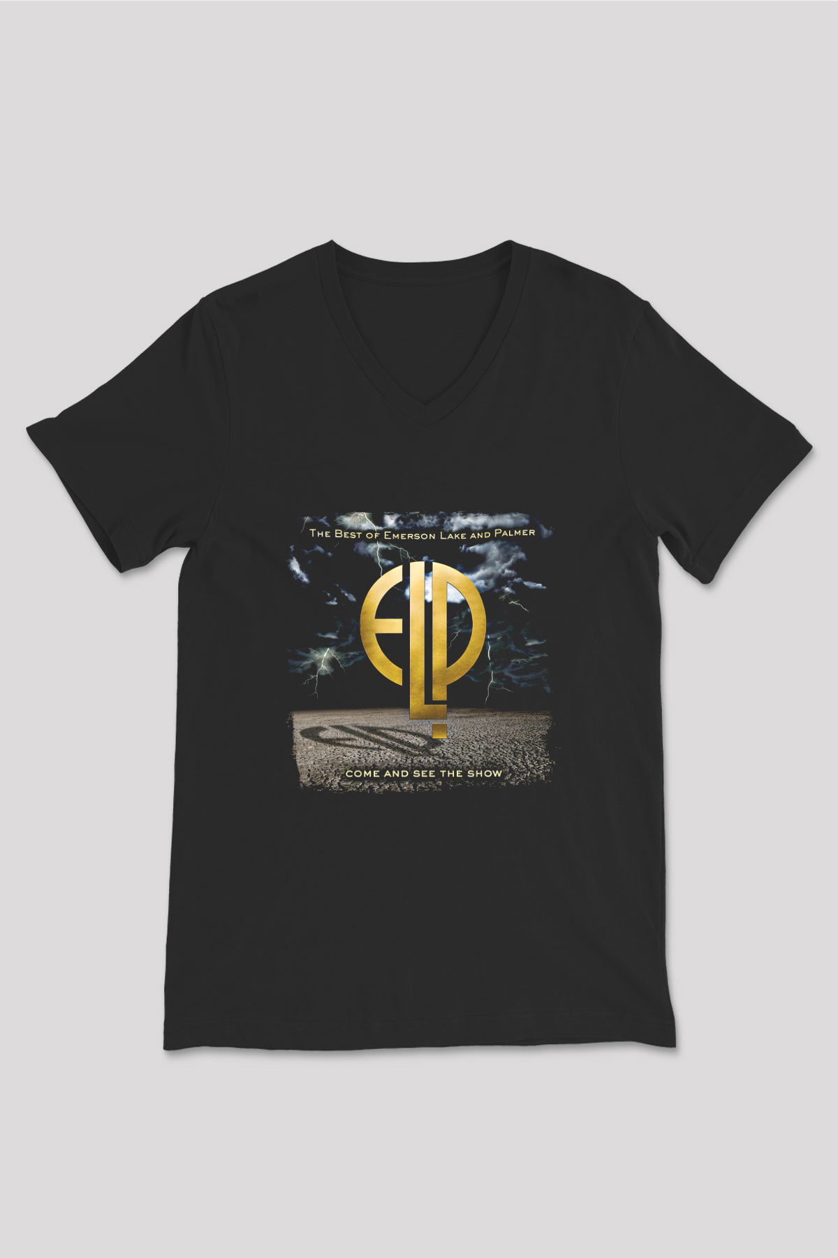 Emerson,Lake and Palmer Baskılı Unisex Siyah V Yaka Tişört