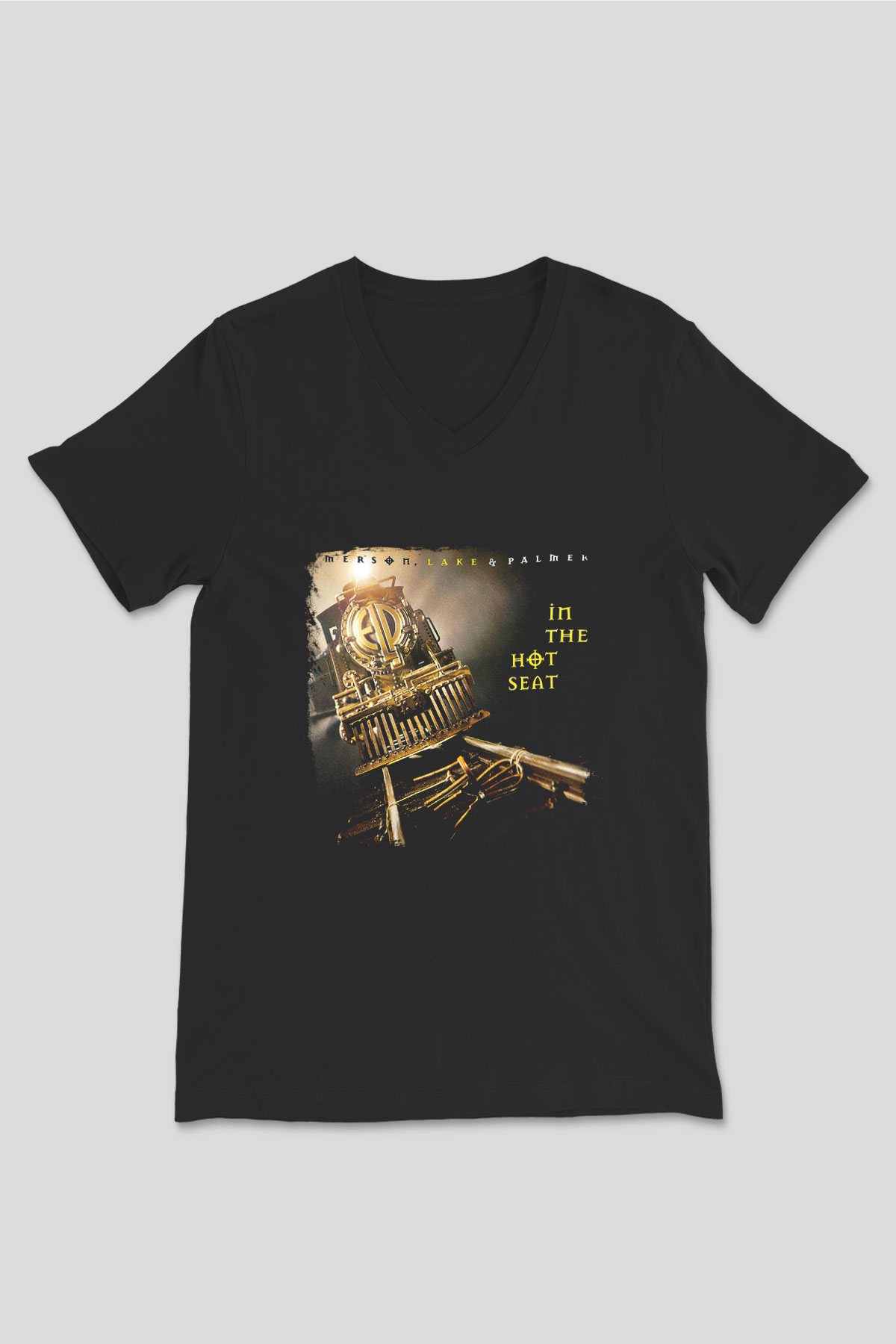 Emerson,Lake and Palmer Baskılı Unisex Siyah V Yaka Tişört