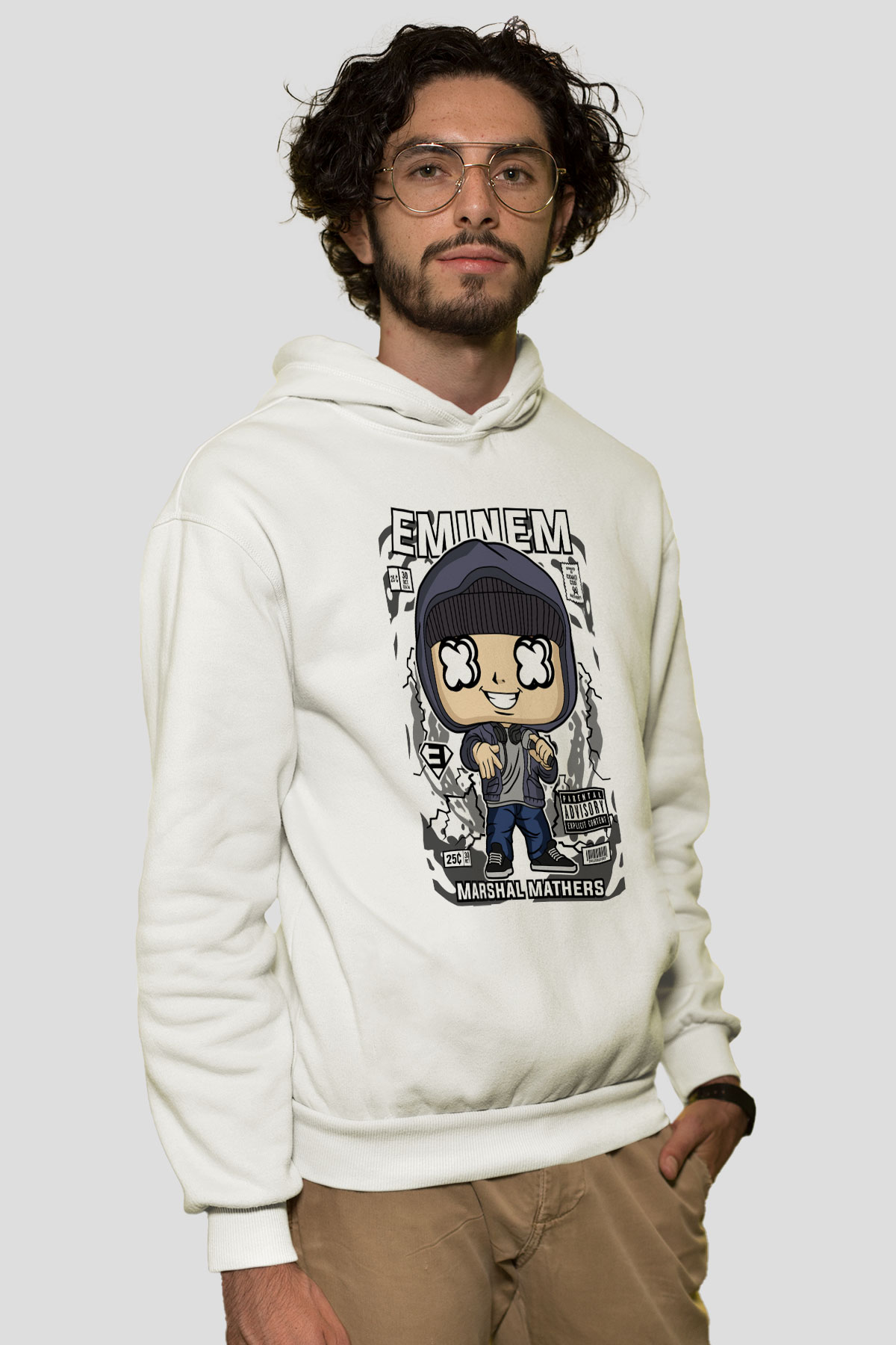 Eminem 8 Mile Baskılı Unisex Beyaz Hoodie