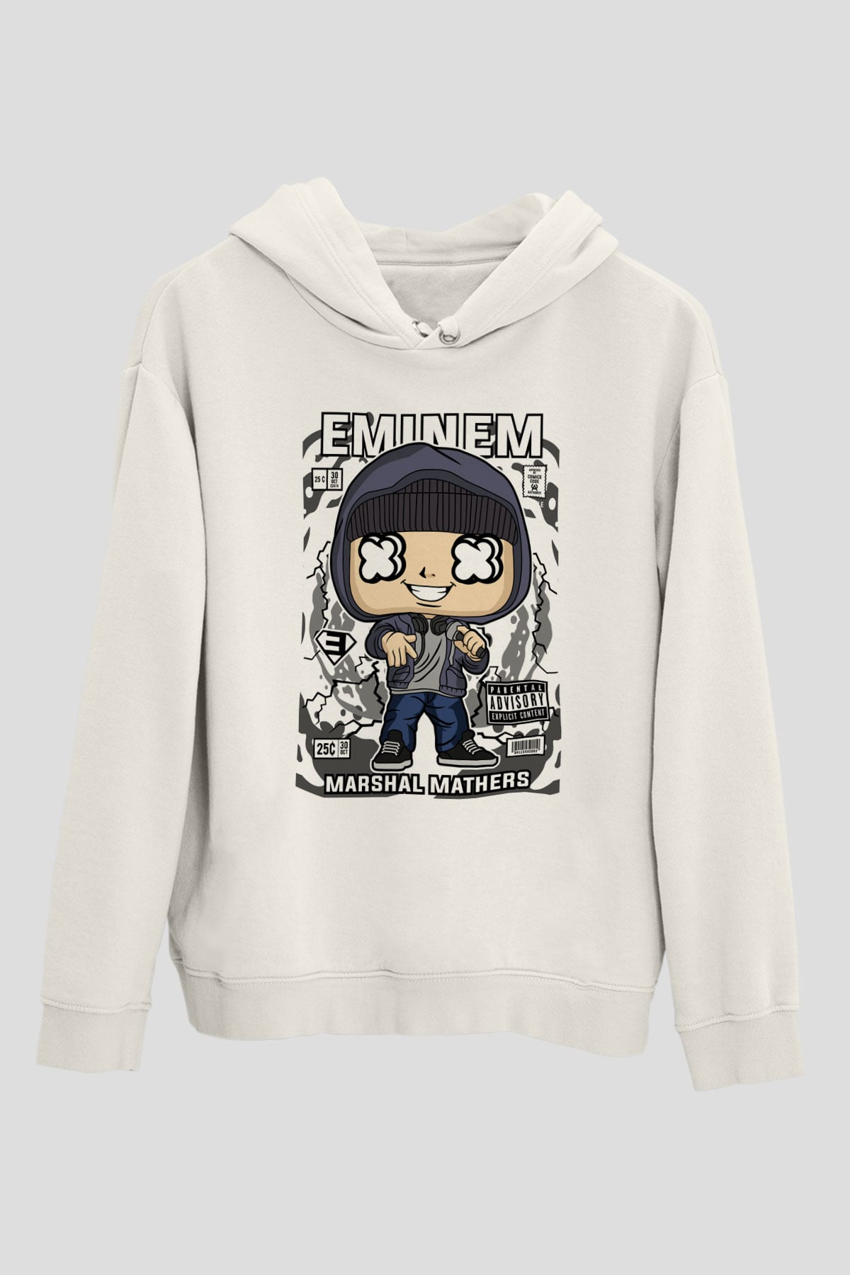 Eminem 8 Mile Baskılı Unisex Beyaz Hoodie