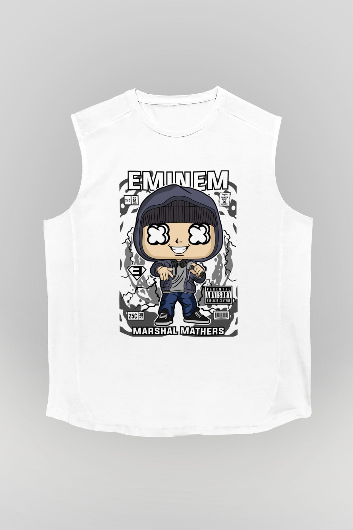 Eminem 8 Mile Baskılı Unisex Beyaz Kolsuz Tişört