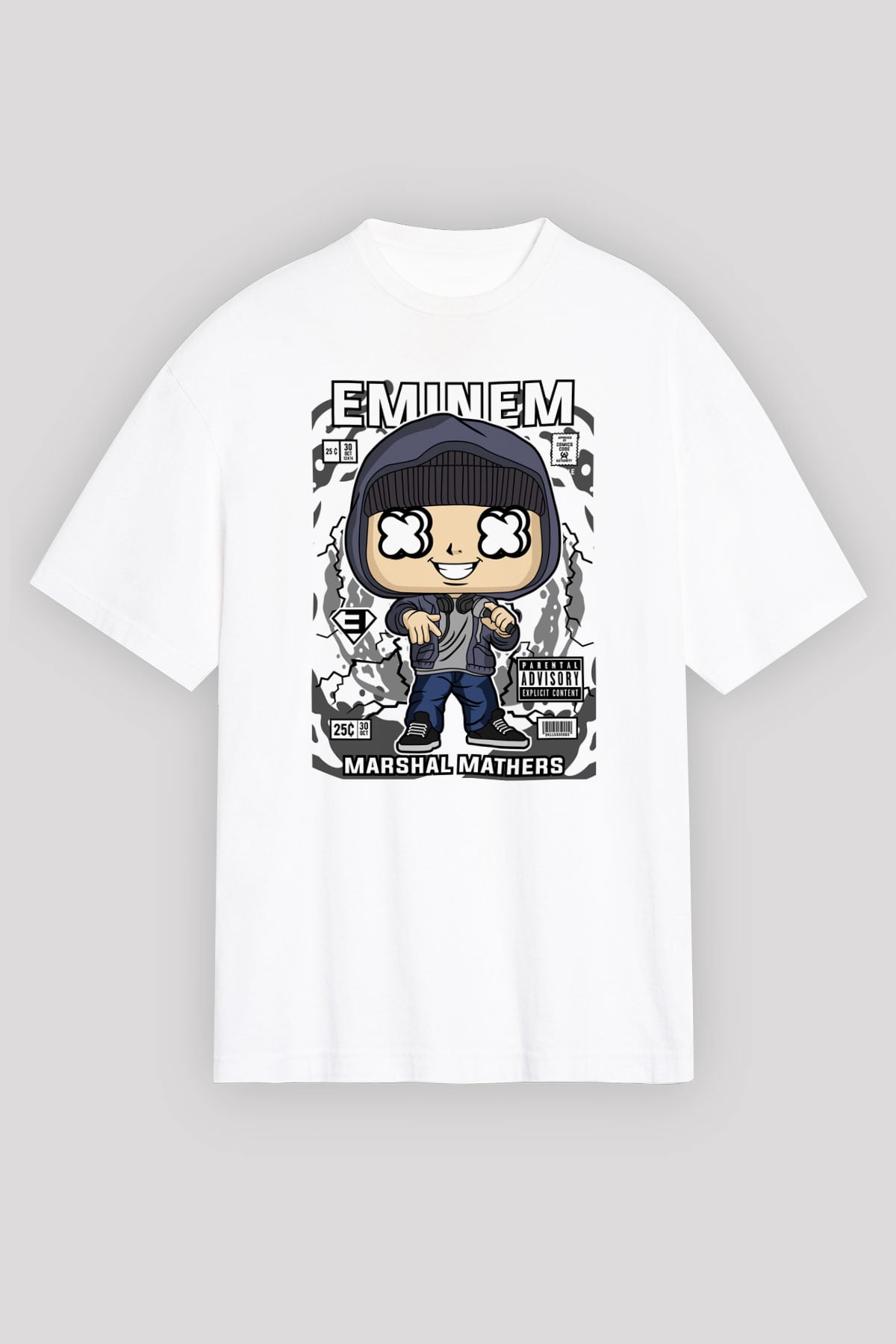 Eminem 8 Mile Baskılı Unisex Beyaz Oversize Tişört