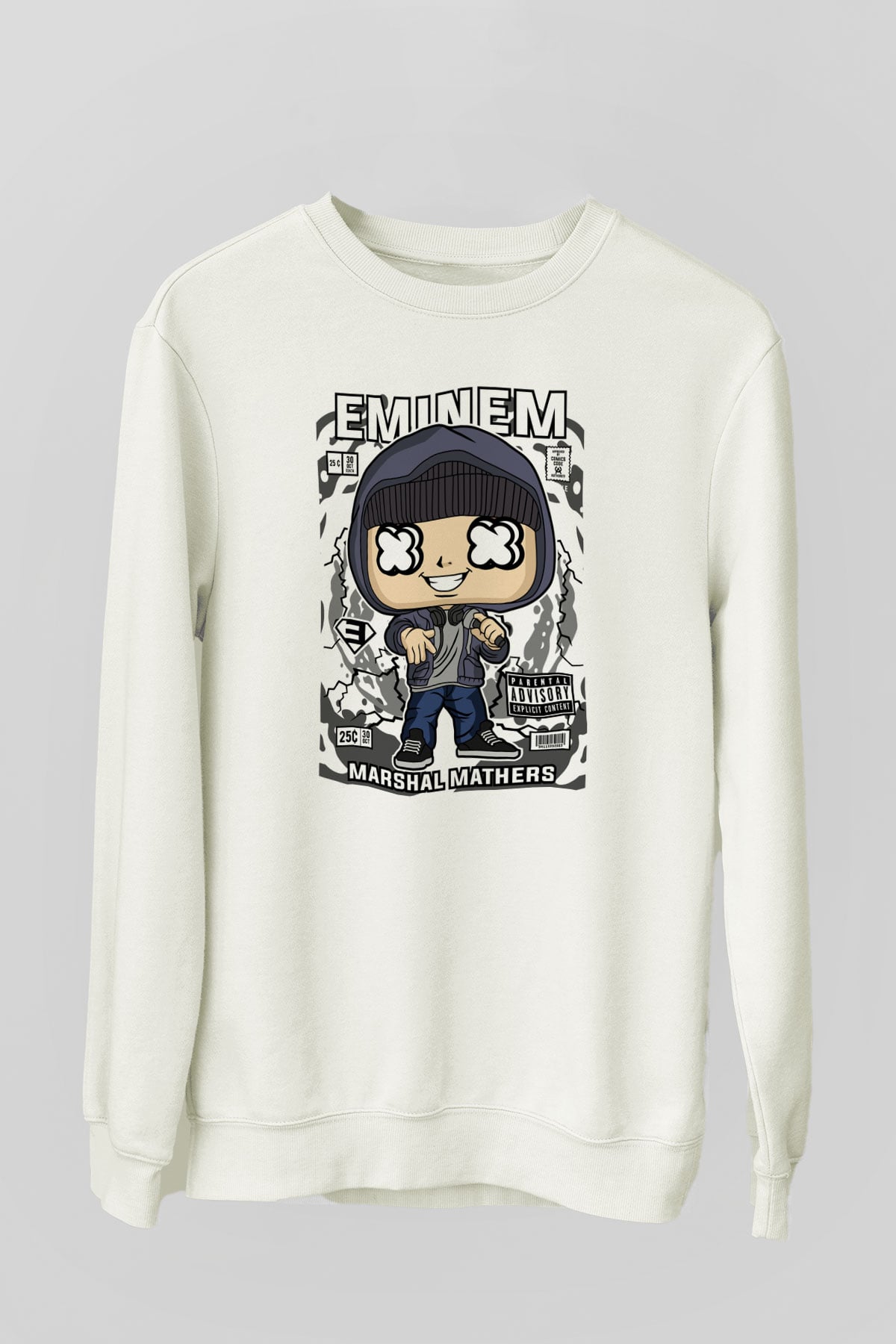 Eminem 8 Mile Baskılı Unisex Beyaz Sweatshirt
