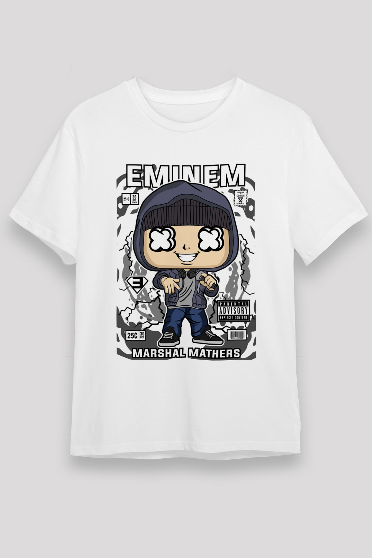 Eminem 8 Mile Baskılı Unisex Beyaz Tişört