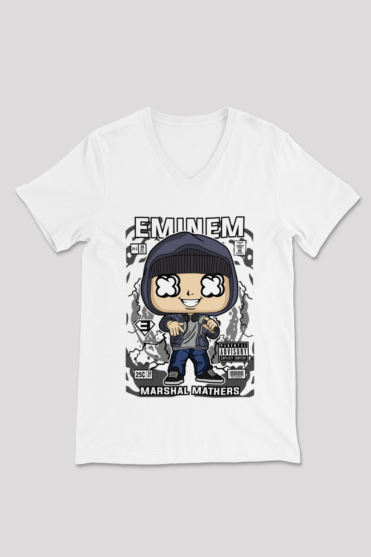 Eminem 8 Mile Baskılı Unisex Beyaz V Yaka Tişört