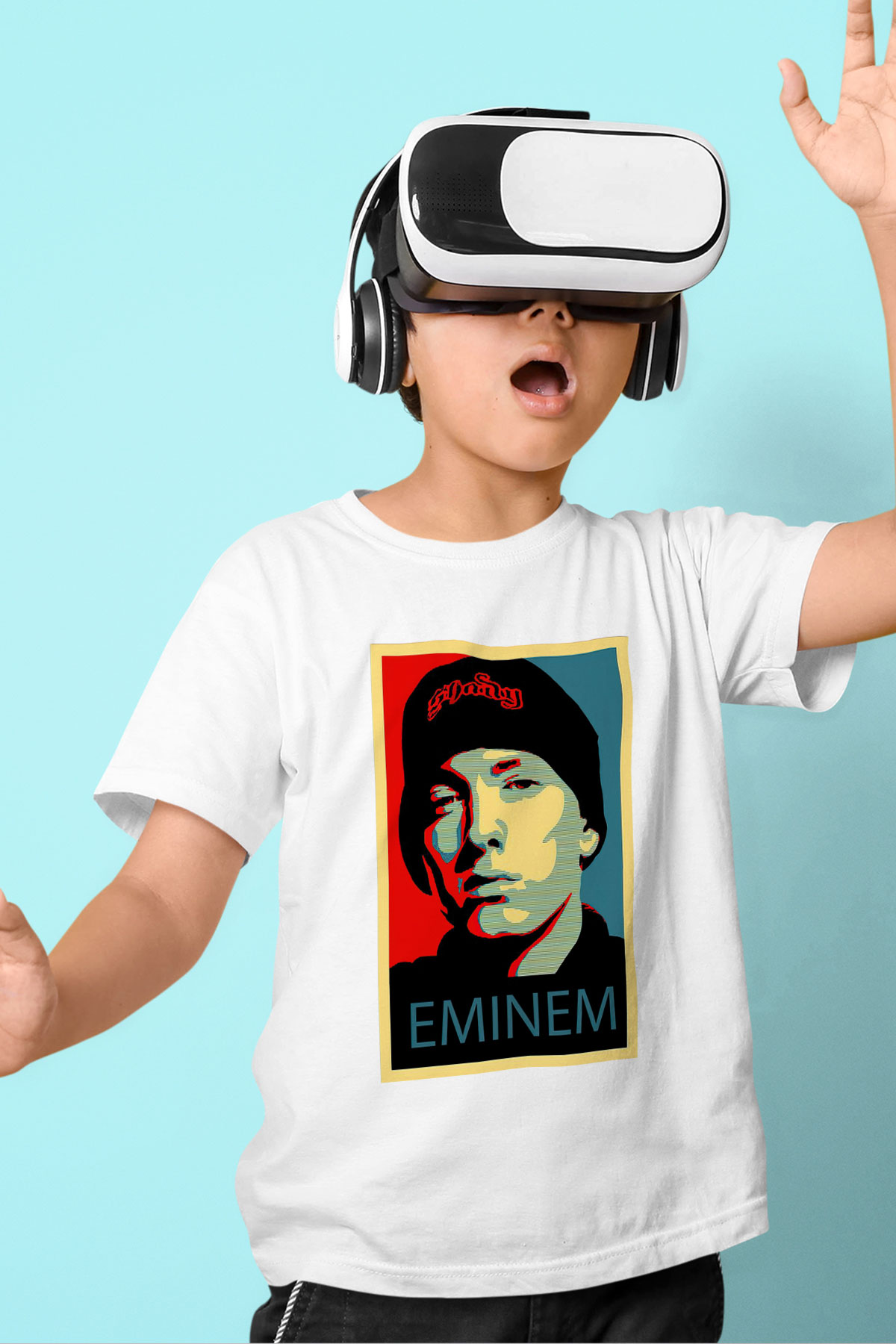 Eminem Baskılı Beyaz Unisex Çocuk Tişört