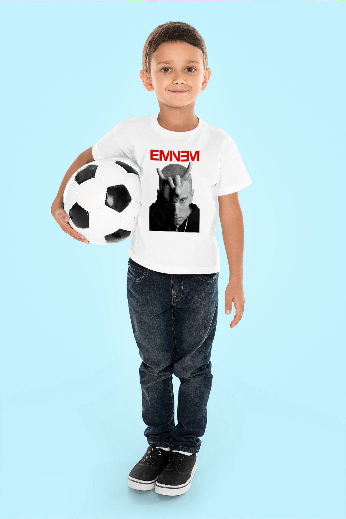 Eminem Baskılı Beyaz Unisex Çocuk Tişört