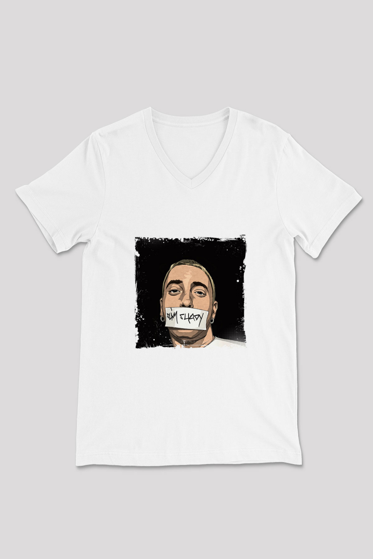 Eminem Baskılı Beyaz V Yaka Unisex Tişört