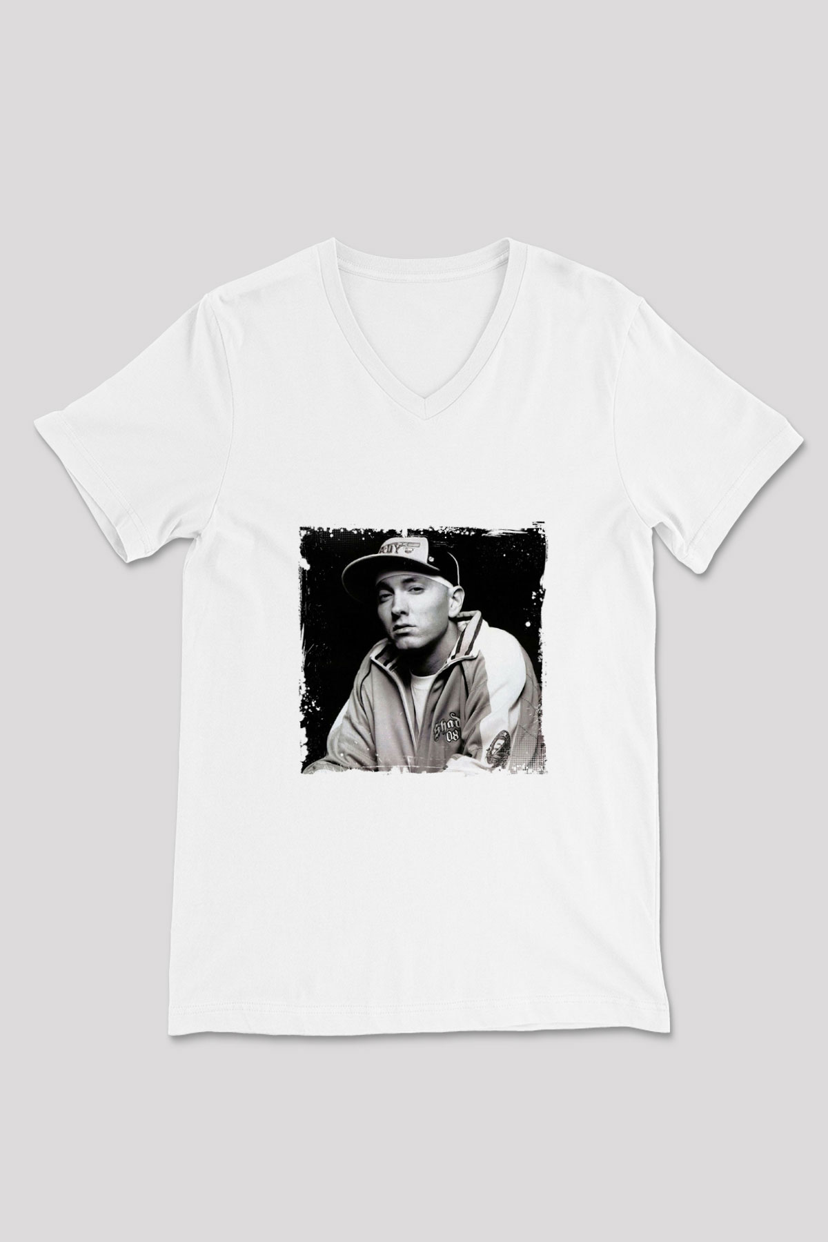 Eminem Baskılı Beyaz V Yaka Unisex Tişört