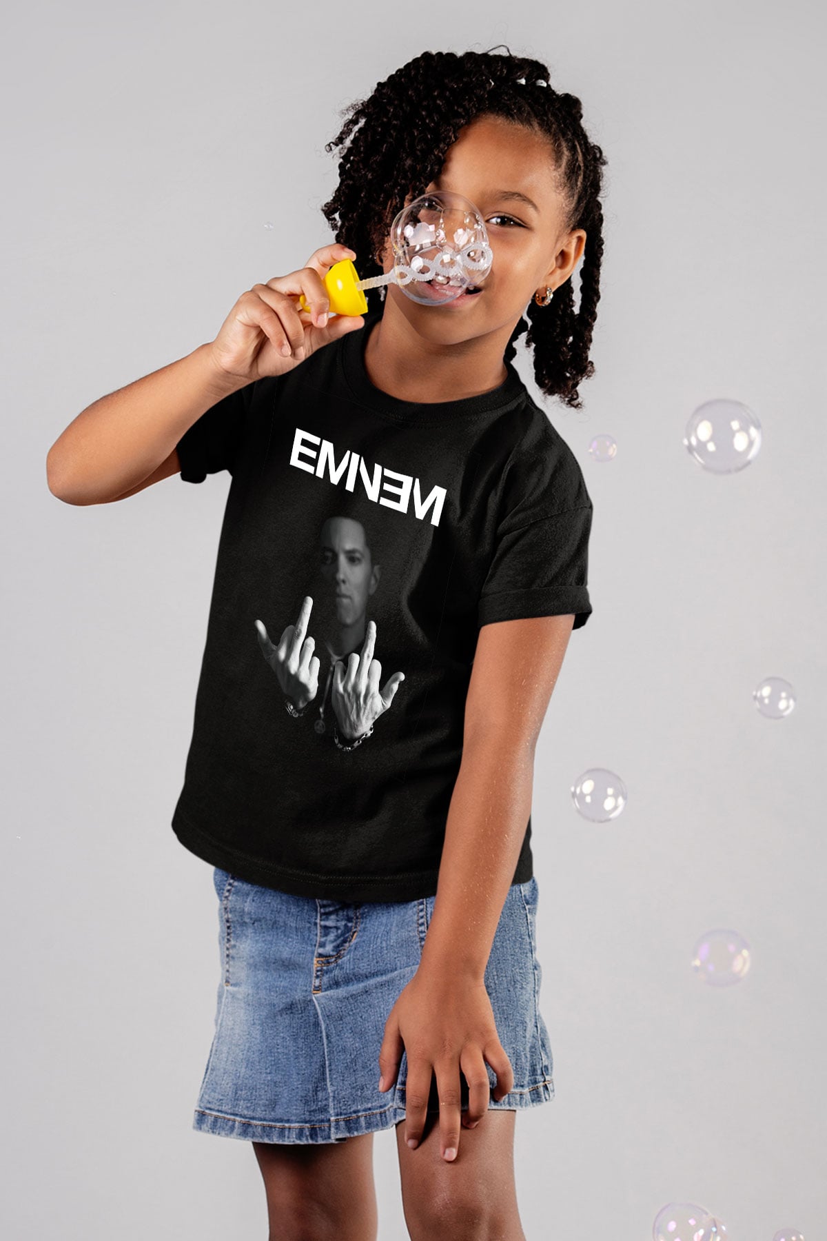 Eminem Baskılı Siyah Unisex Çocuk Tişört