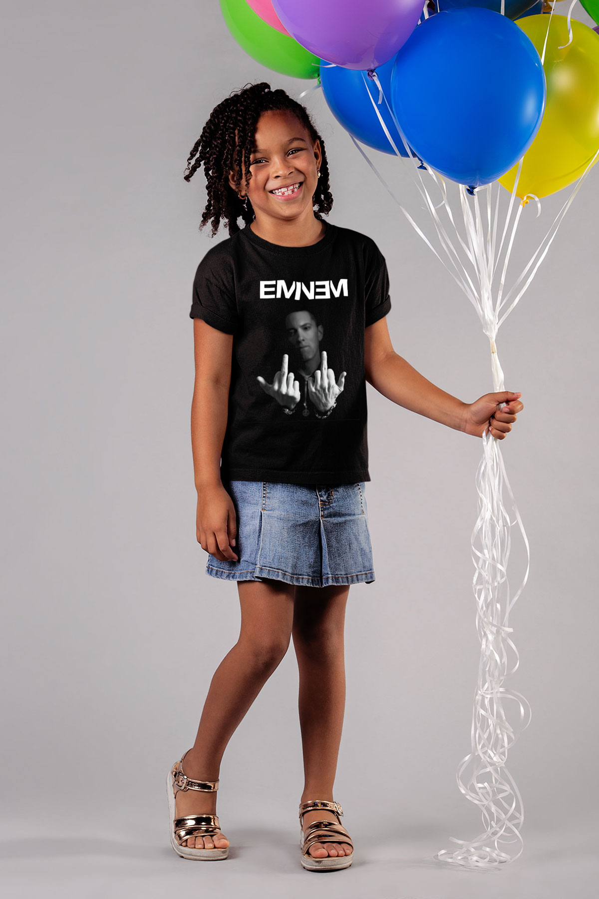 Eminem Baskılı Siyah Unisex Çocuk Tişört