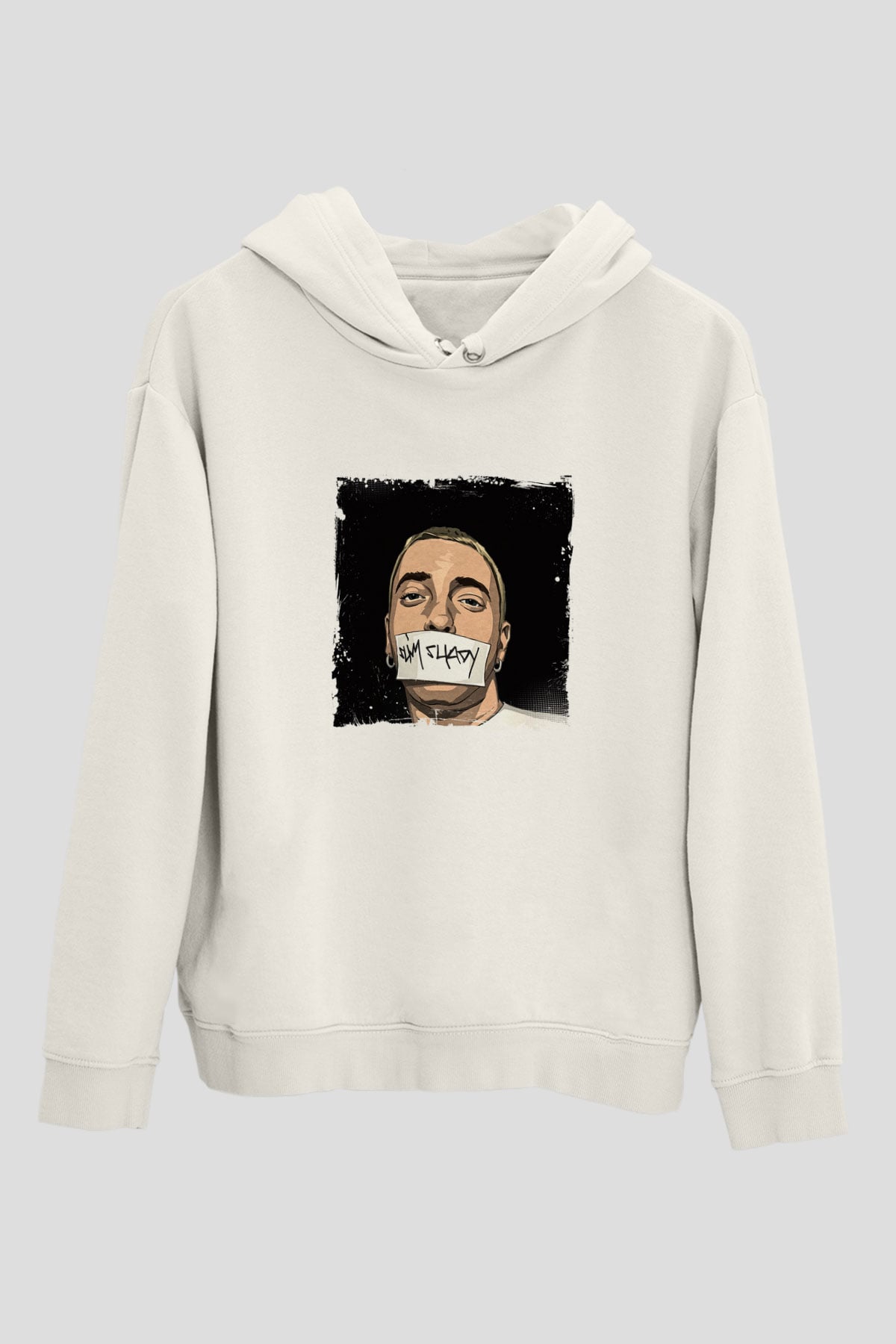 Eminem Baskılı Unisex Beyaz Kapüşonlu Sweatshirt