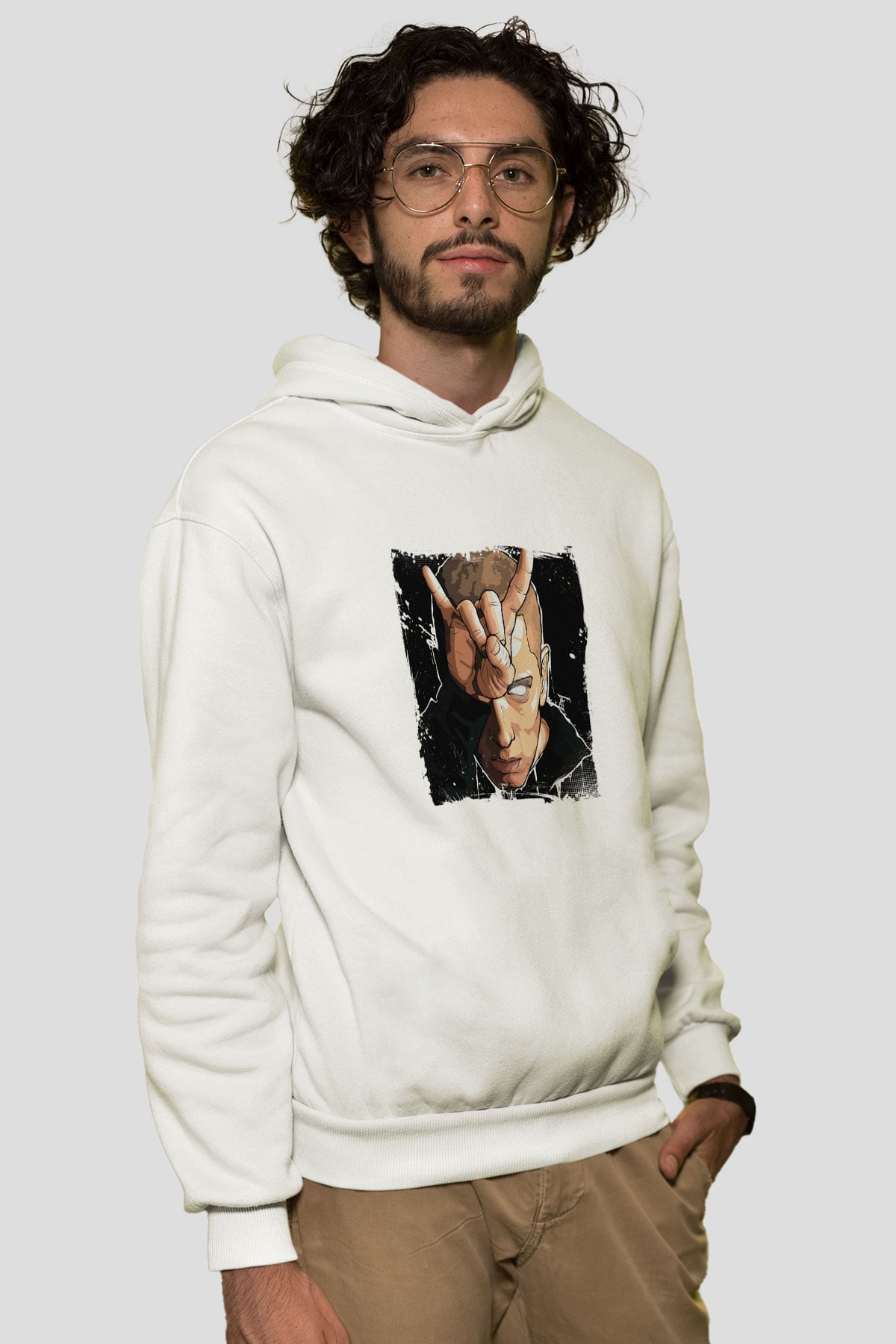 Eminem Baskılı Unisex Beyaz Kapüşonlu Sweatshirt