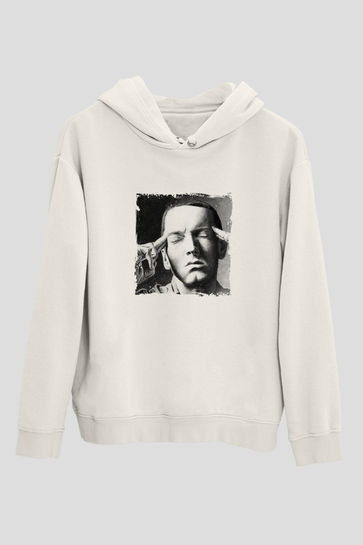 Eminem Baskılı Unisex Beyaz Kapüşonlu Sweatshirt