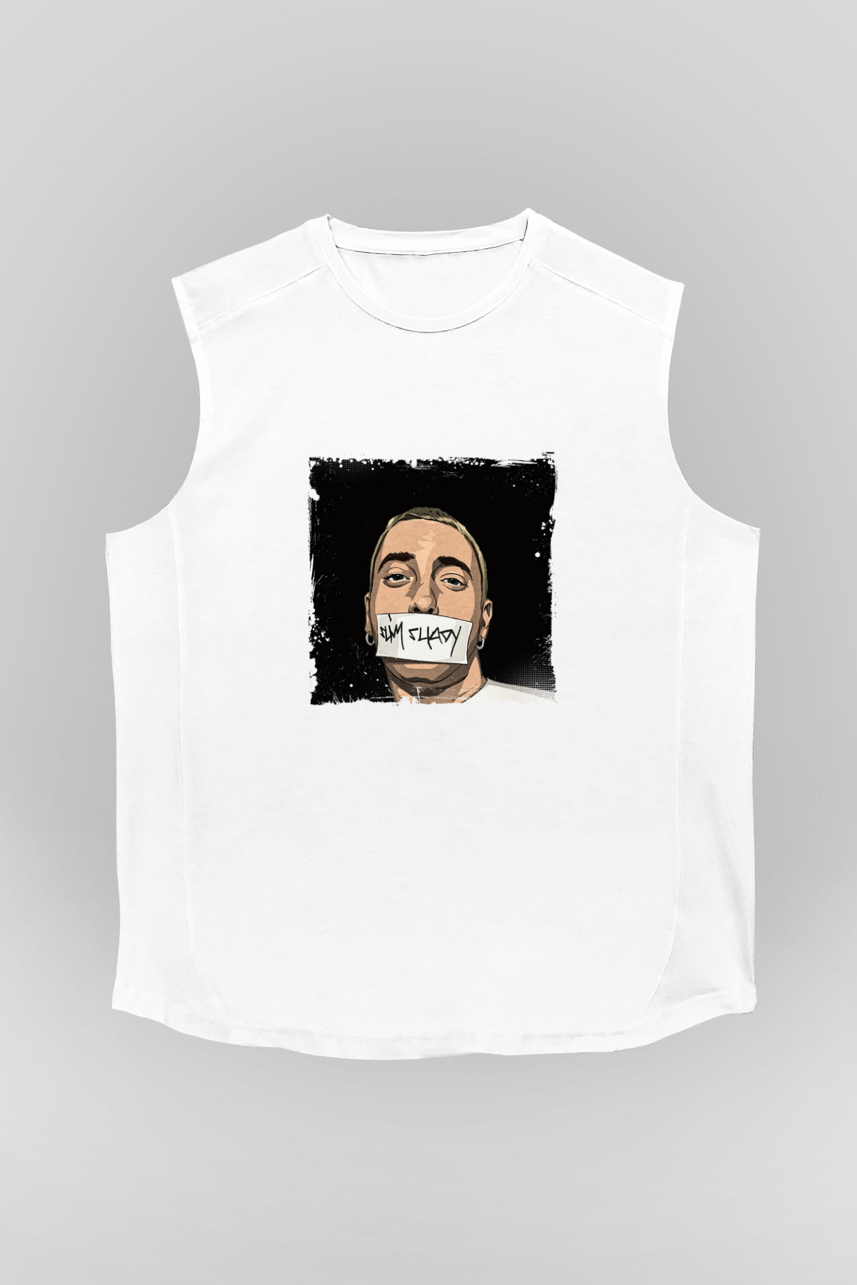 Eminem Baskılı Unisex Beyaz Kolsuz Tişört
