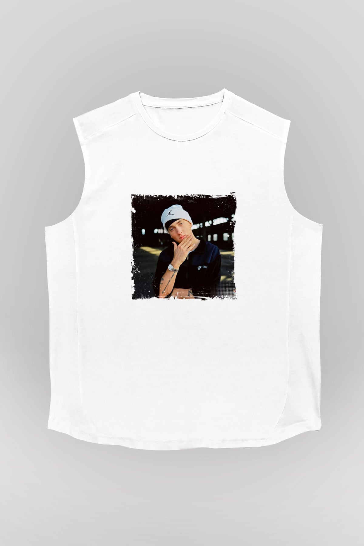 Eminem Baskılı Unisex Beyaz Kolsuz Tişört