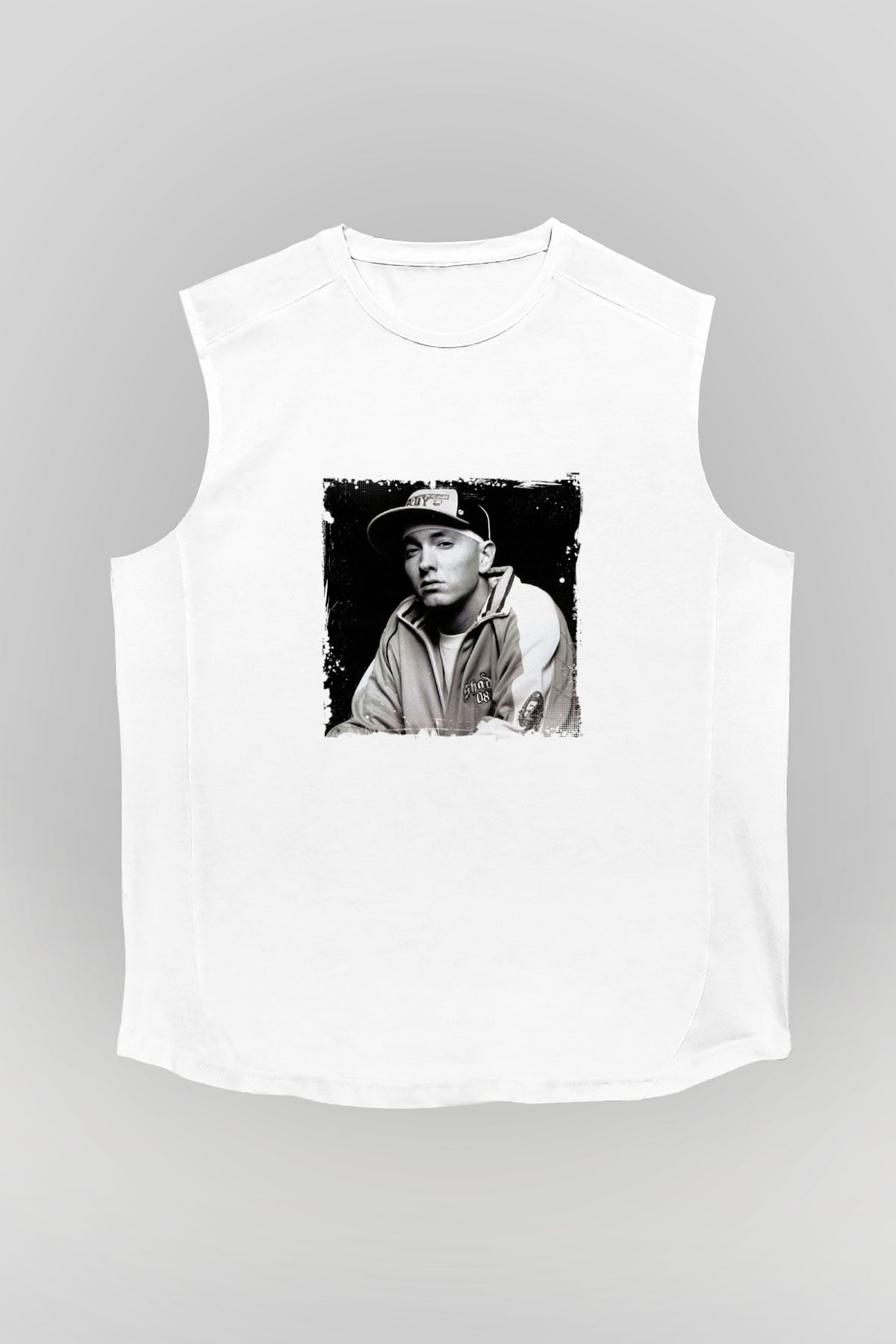 Eminem Baskılı Unisex Beyaz Kolsuz Tişört