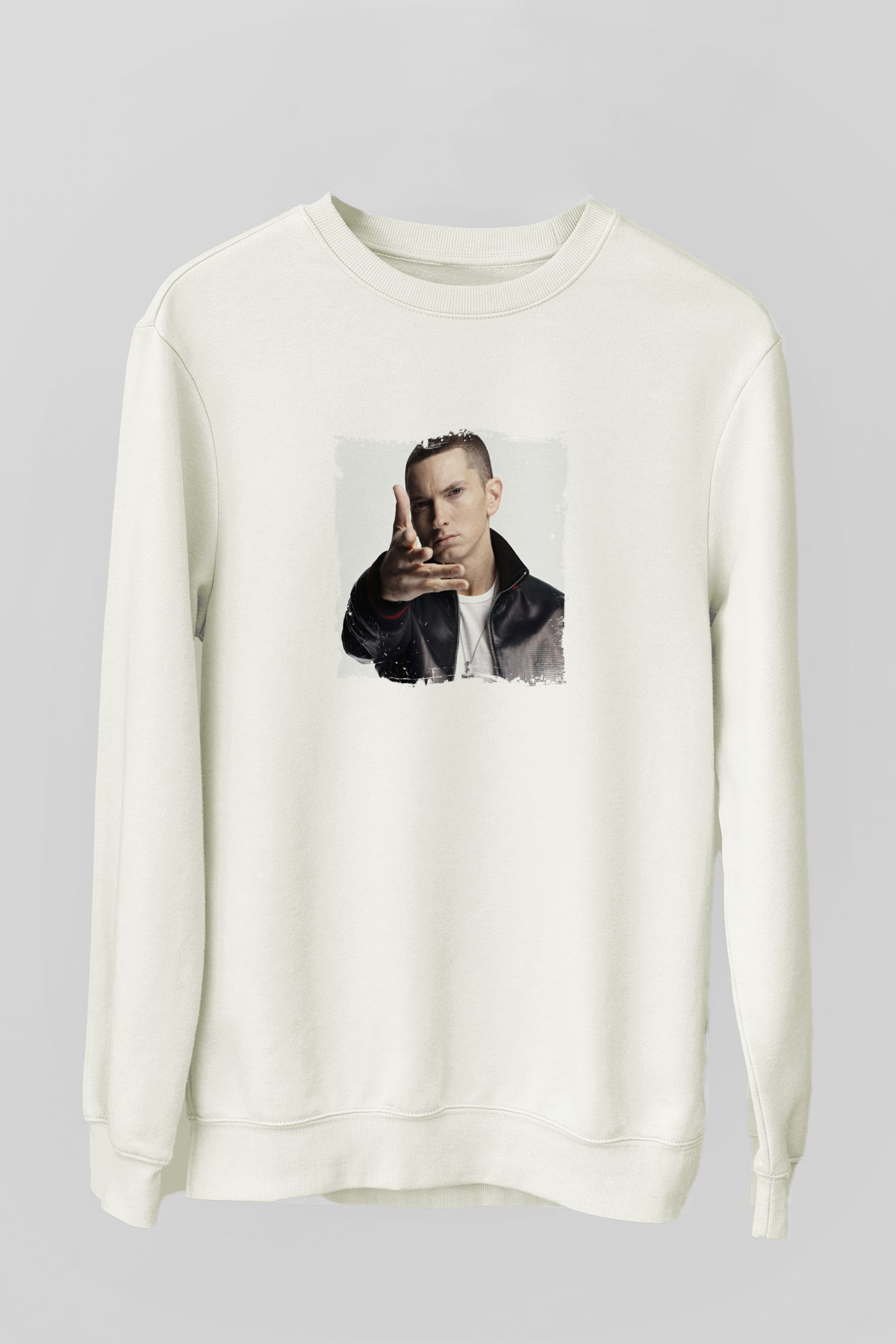 Eminem Baskılı Unisex Beyaz Sweatshirt
