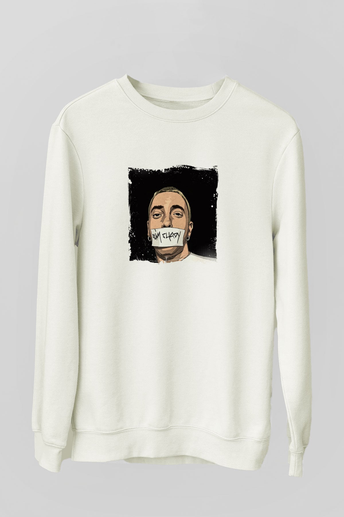 Eminem Baskılı Unisex Beyaz Sweatshirt